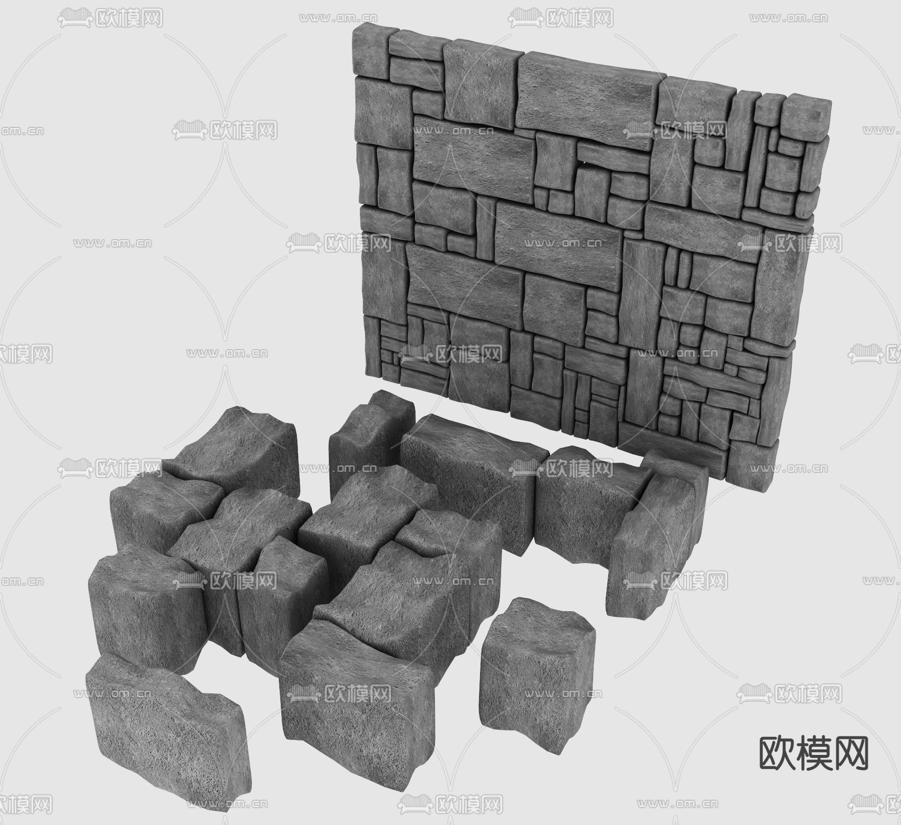 砖墙 景观石3d模型下载