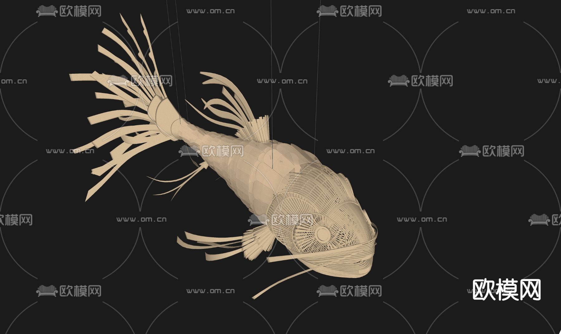新中式竹编鲤鱼吊饰su模型下载（渲染图2）