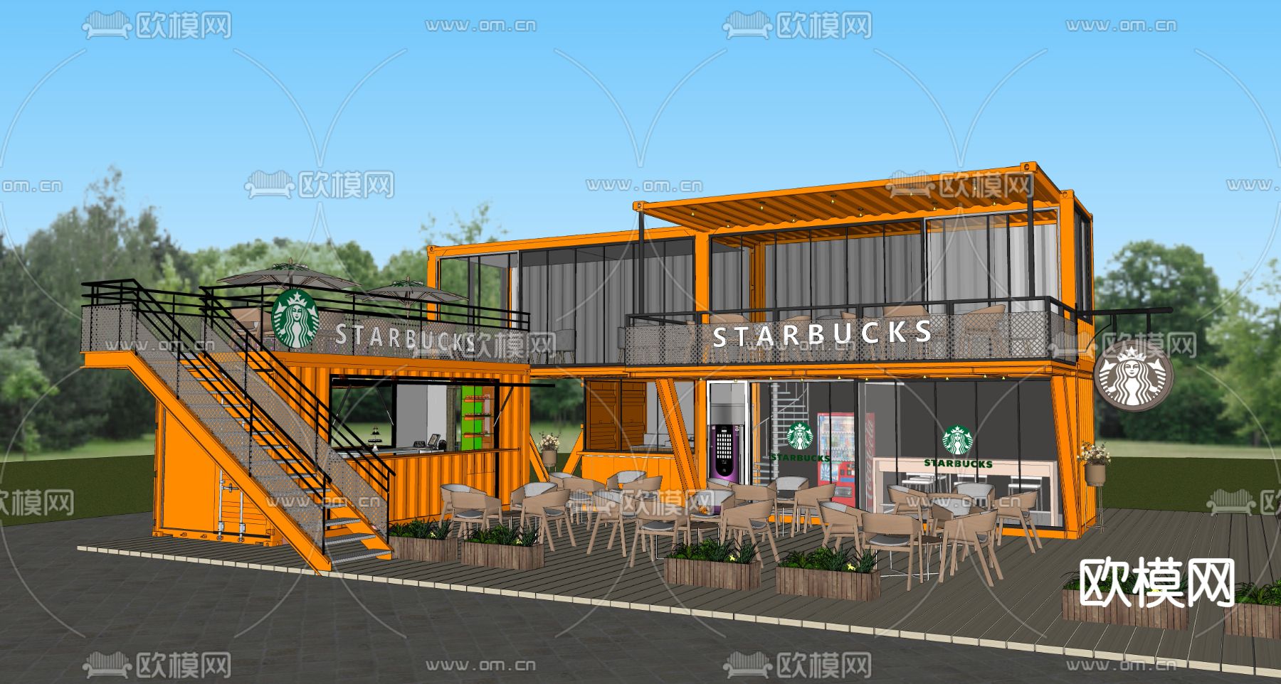 集装箱咖啡厅su模型下载（渲染图2）