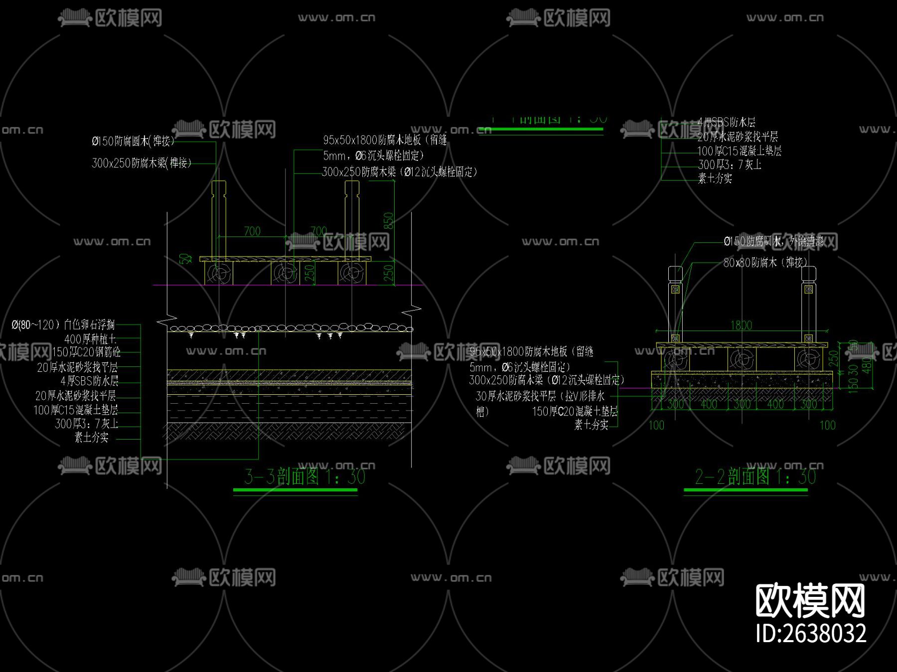 新中式景观木桥CAD施工图下载（渲染图3）