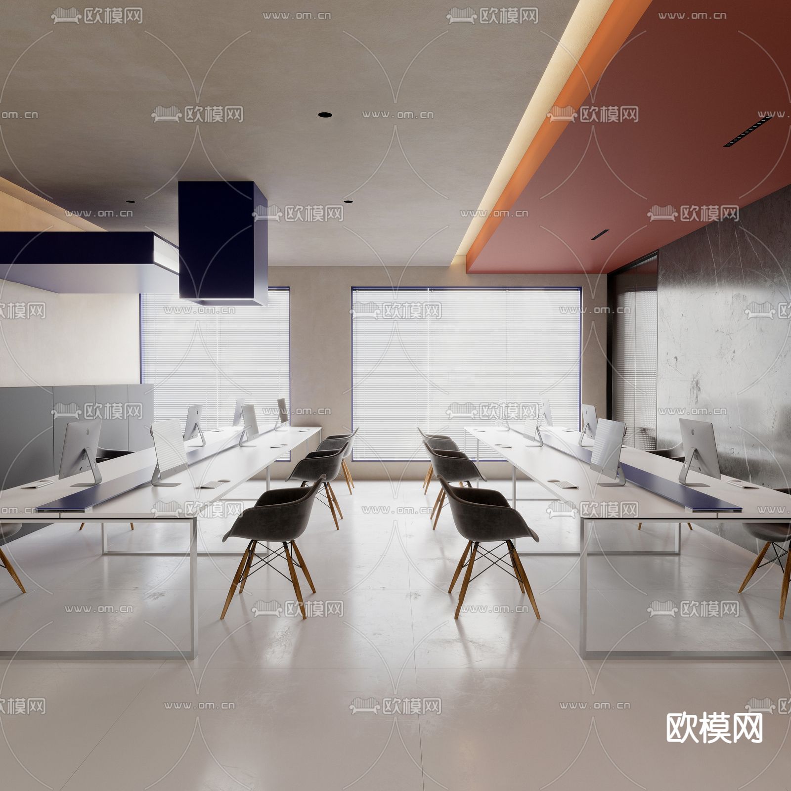 公共办公区 办公室su模型下载（渲染图1）