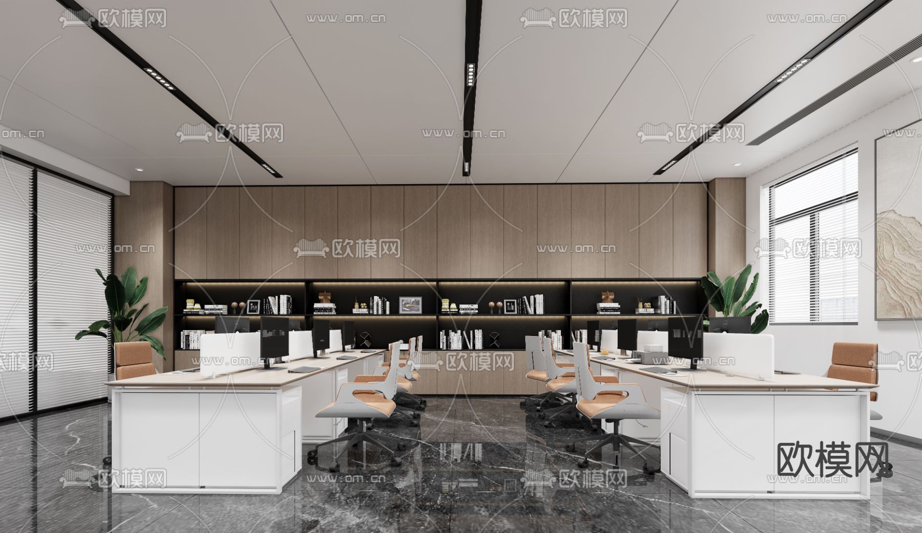 现代公共办公区su模型下载（渲染图1）