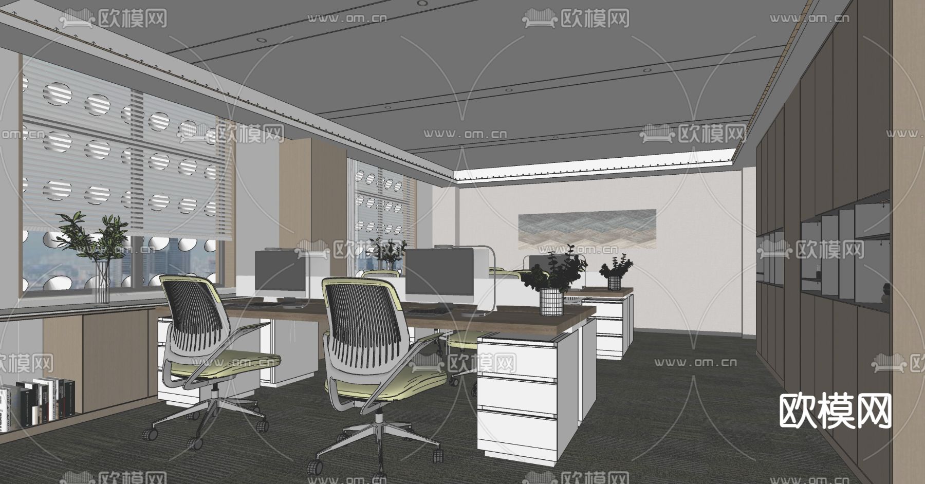 现代公共办公区su模型下载（渲染图2）