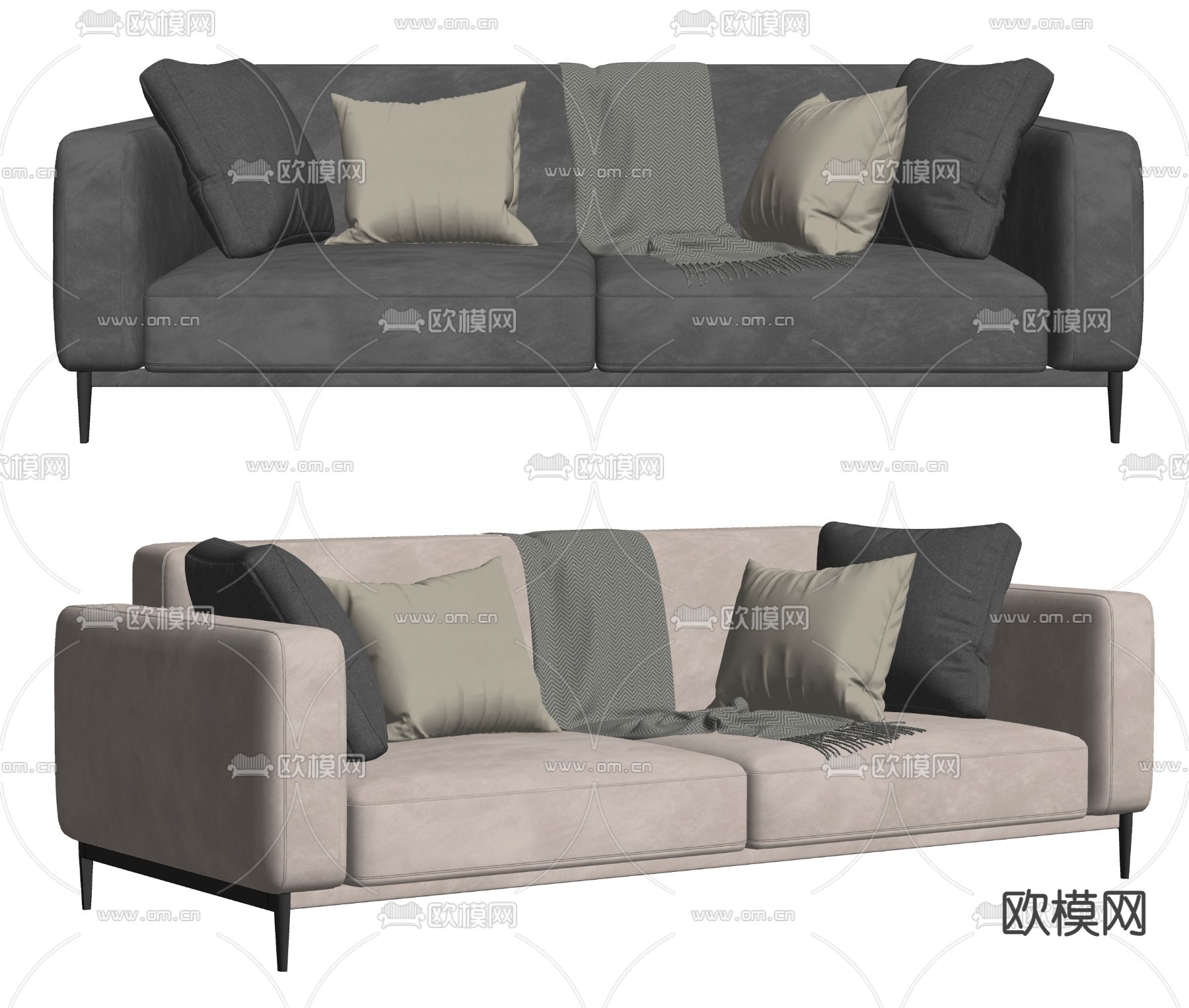 Flexform现代双人沙发su模型下载（渲染图2）