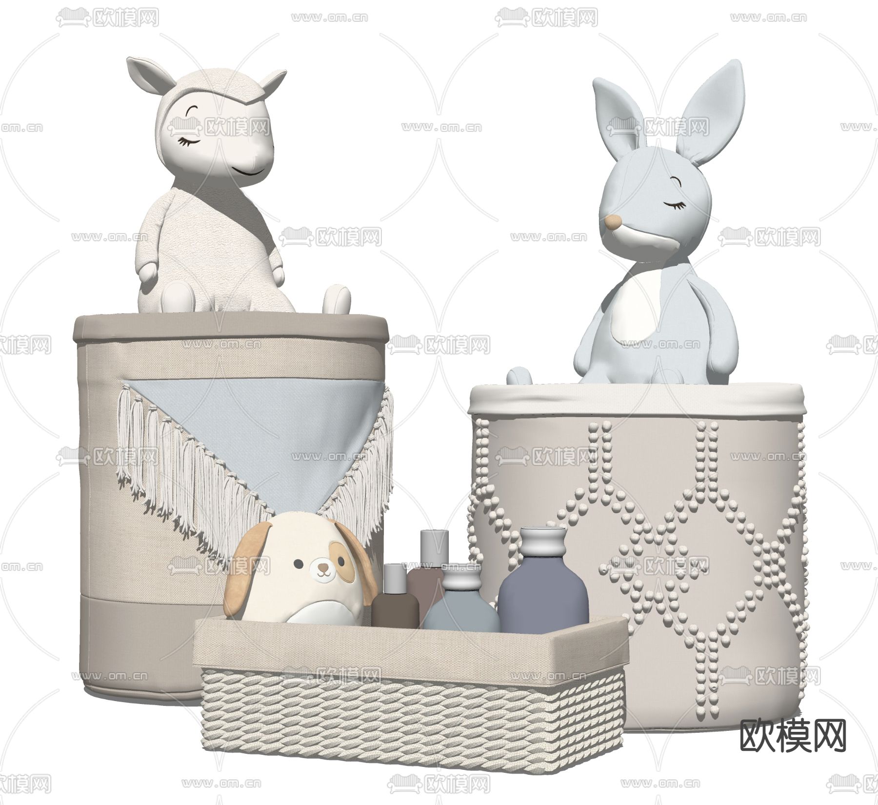 儿童玩具筐 毛绒玩具su模型下载（渲染图2）