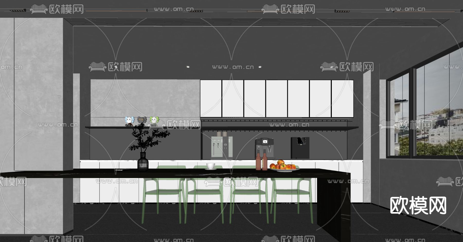 现代茶水间su模型下载（渲染图2）
