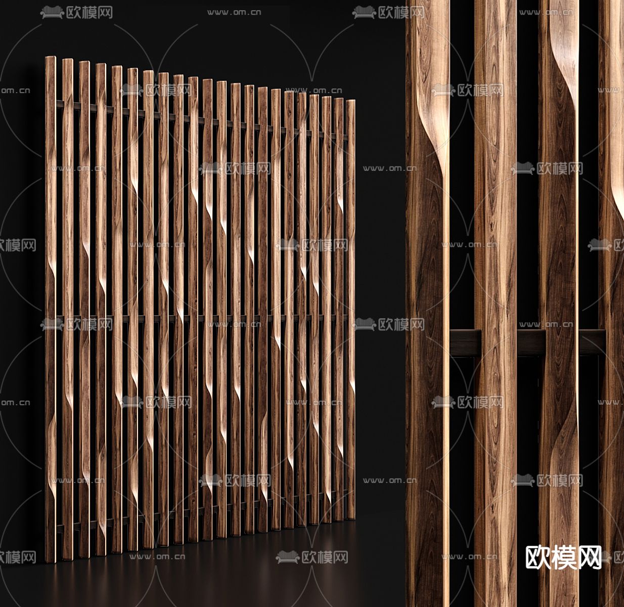 现代木隔断su模型下载（渲染图1）