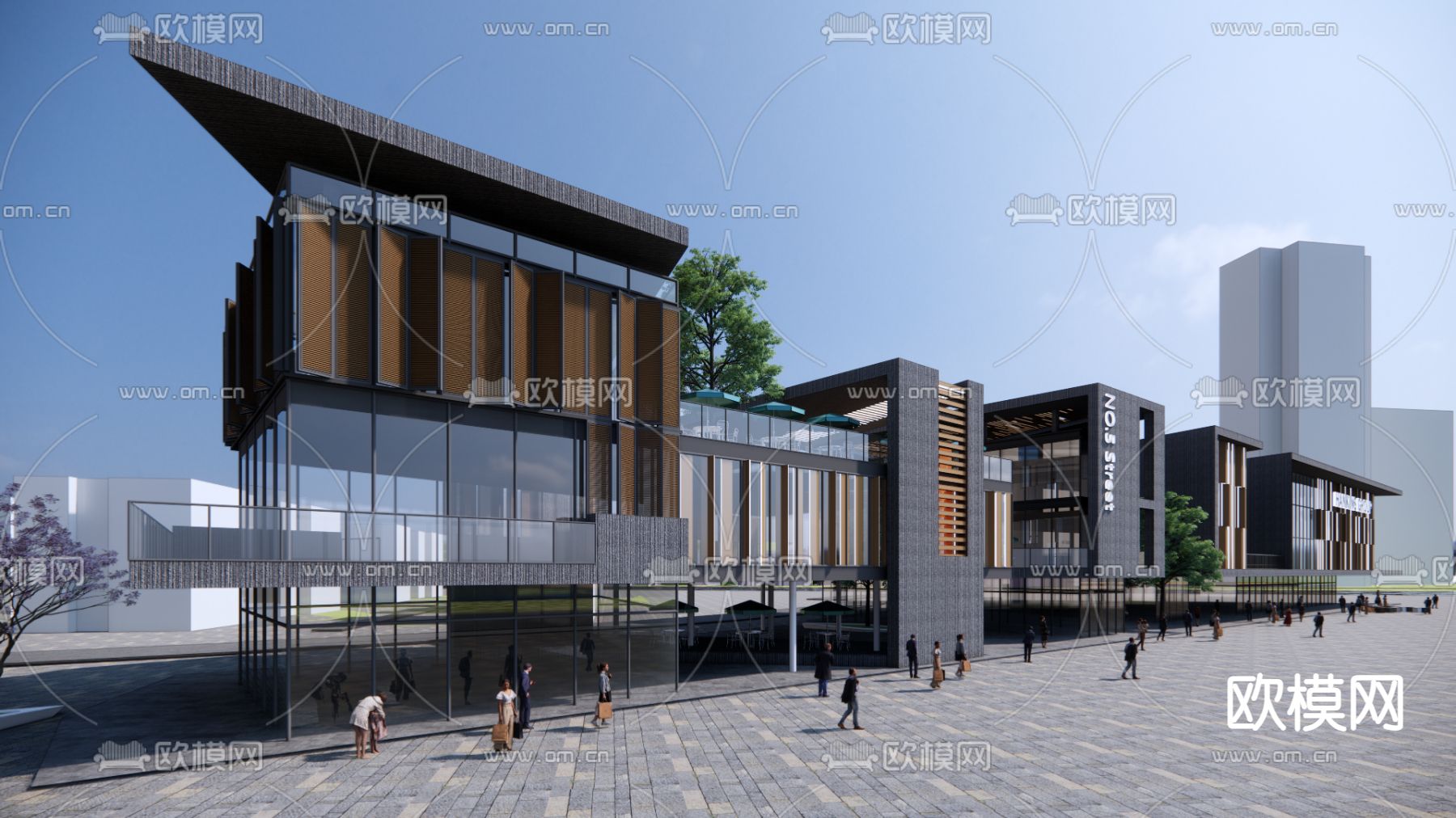 现代商业街su模型下载（渲染图4）