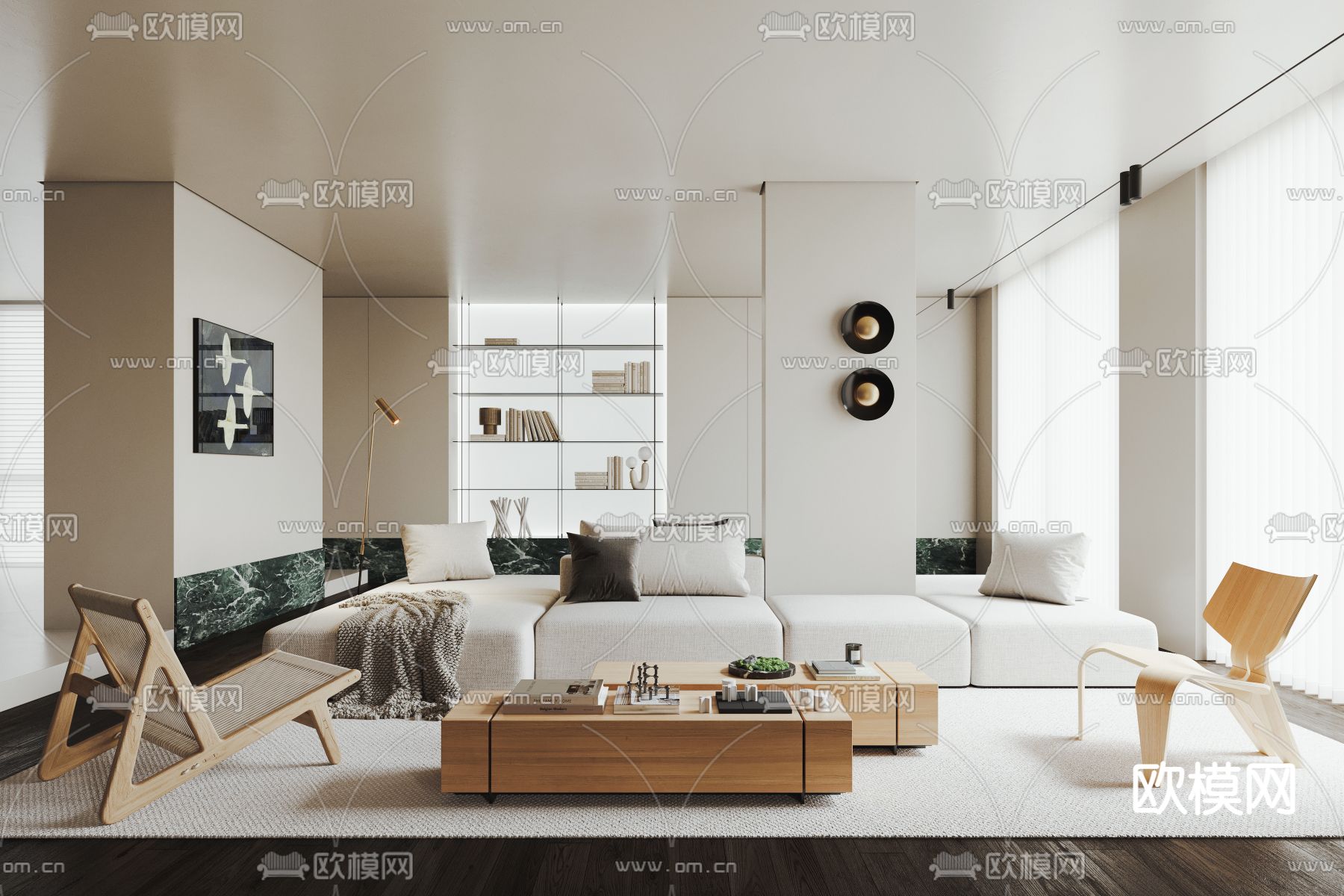 侘寂风客厅su模型下载（渲染图1）