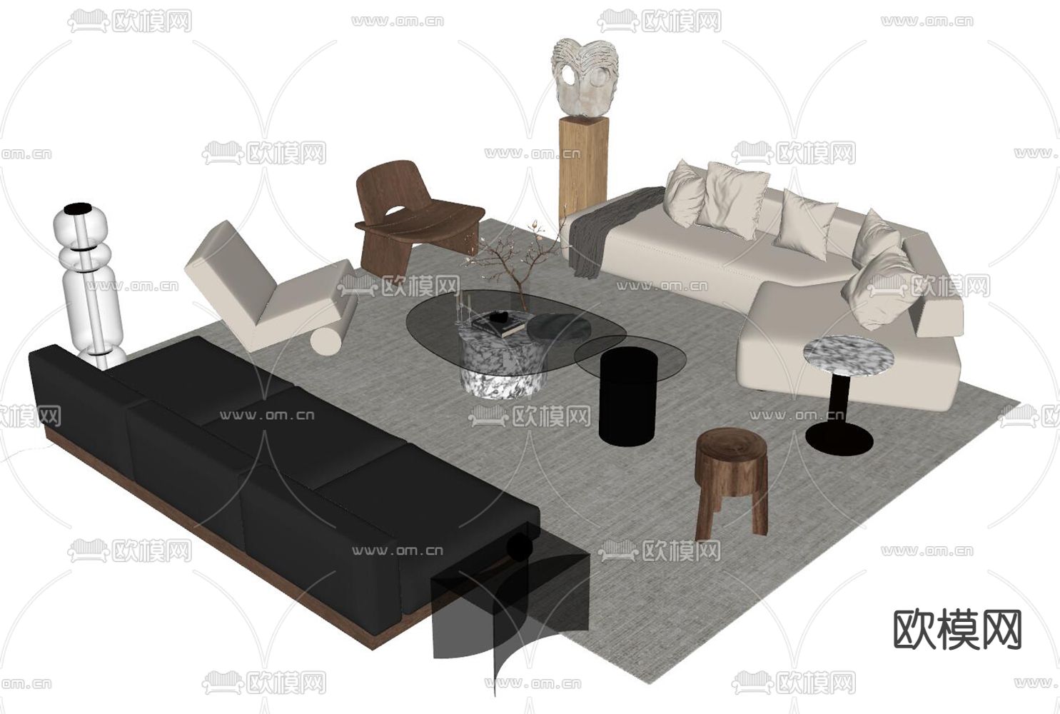 现代沙发组合su模型下载（渲染图2）
