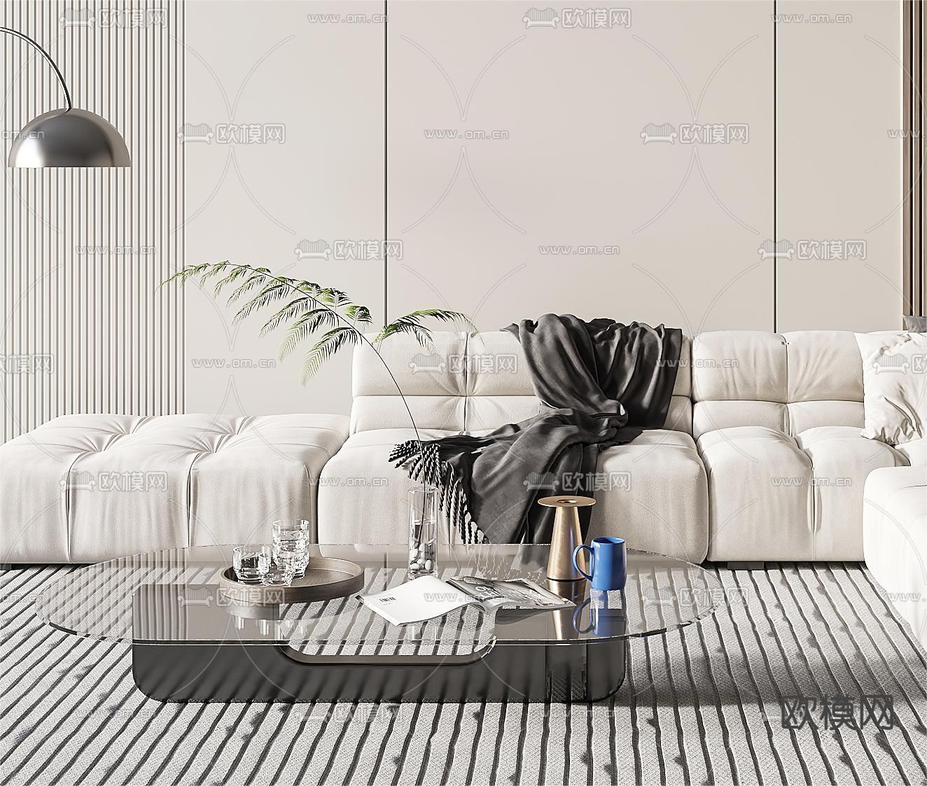 转角沙发 软体沙发3d模型下载（渲染图2）