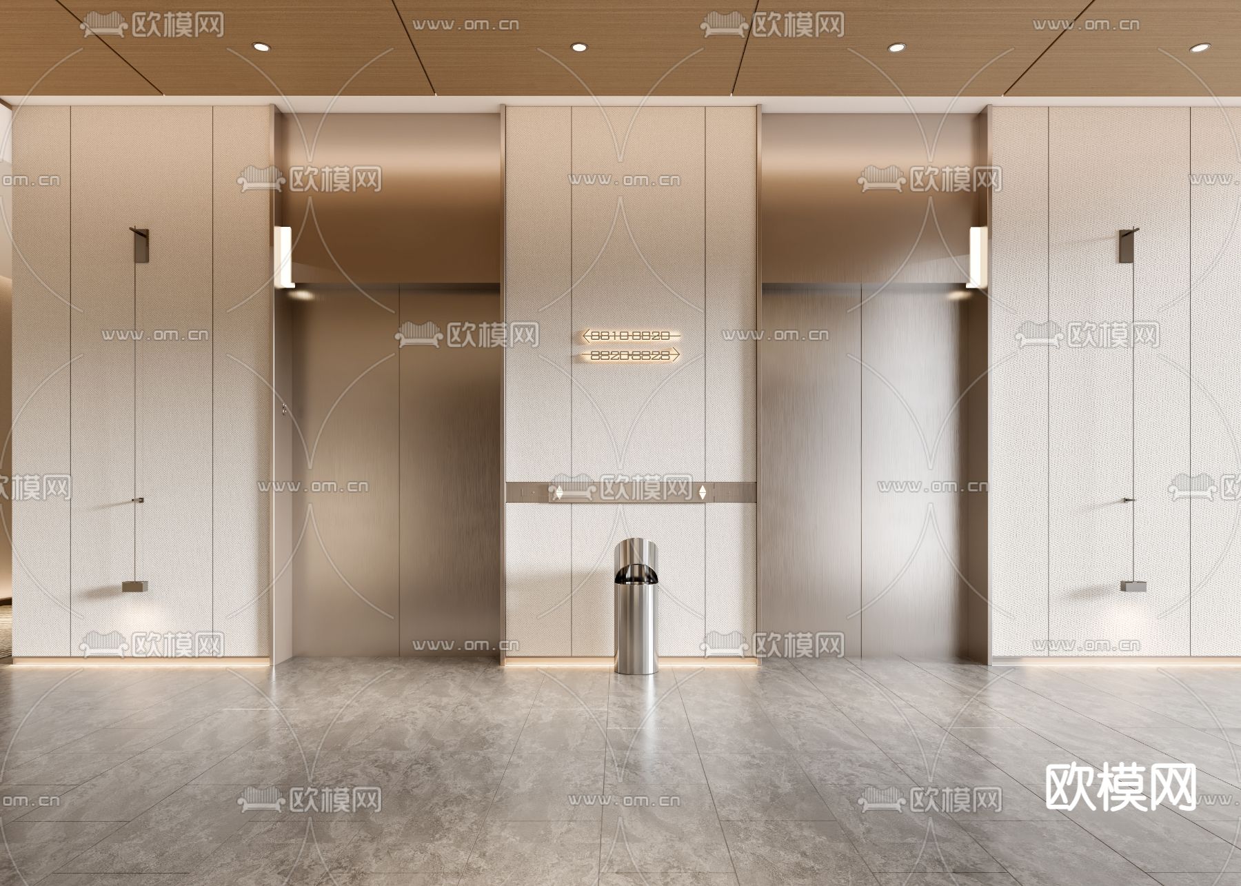 现代电梯间 电梯厅su模型下载（渲染图1）
