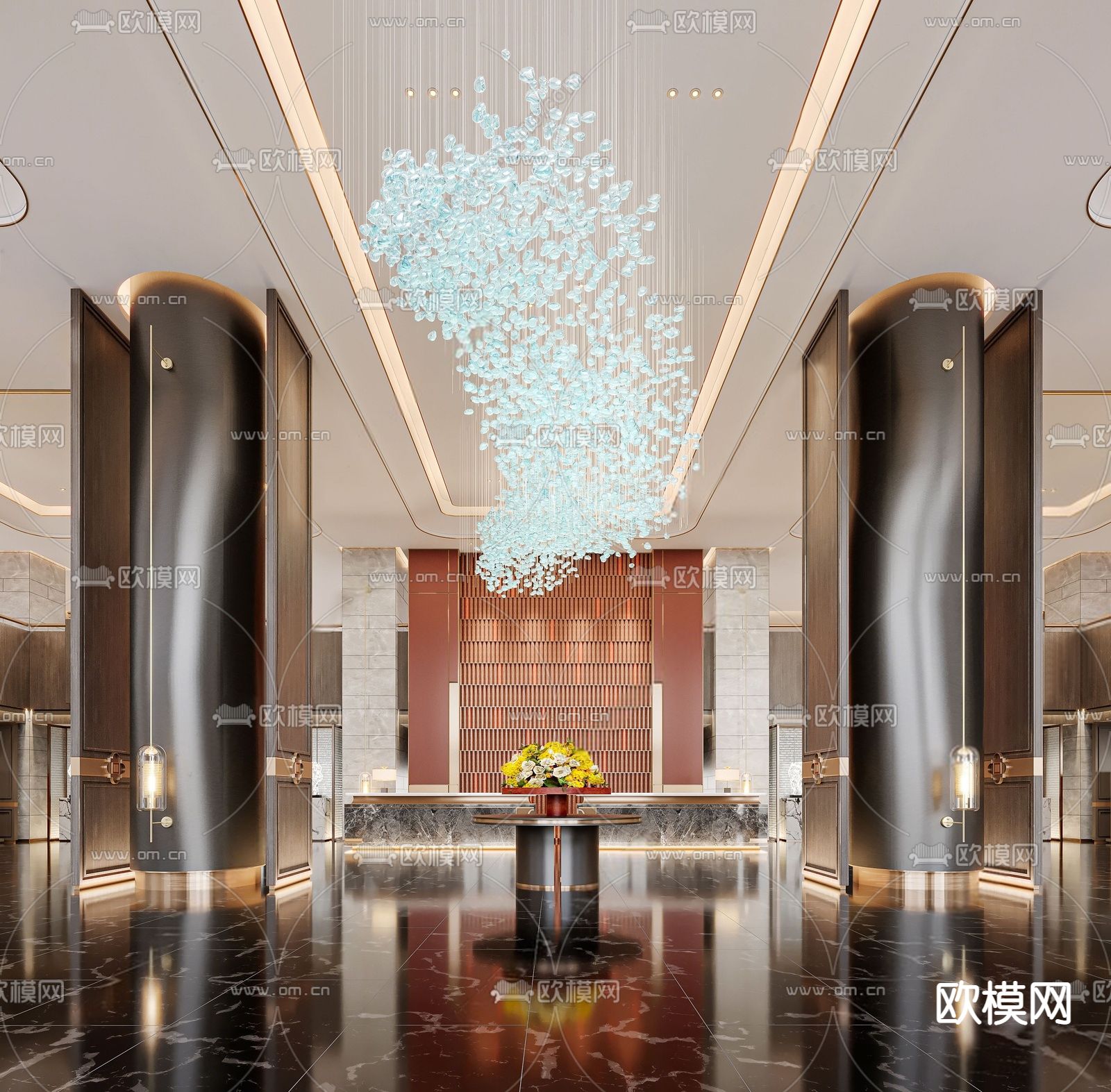 新中式酒店大堂su模型