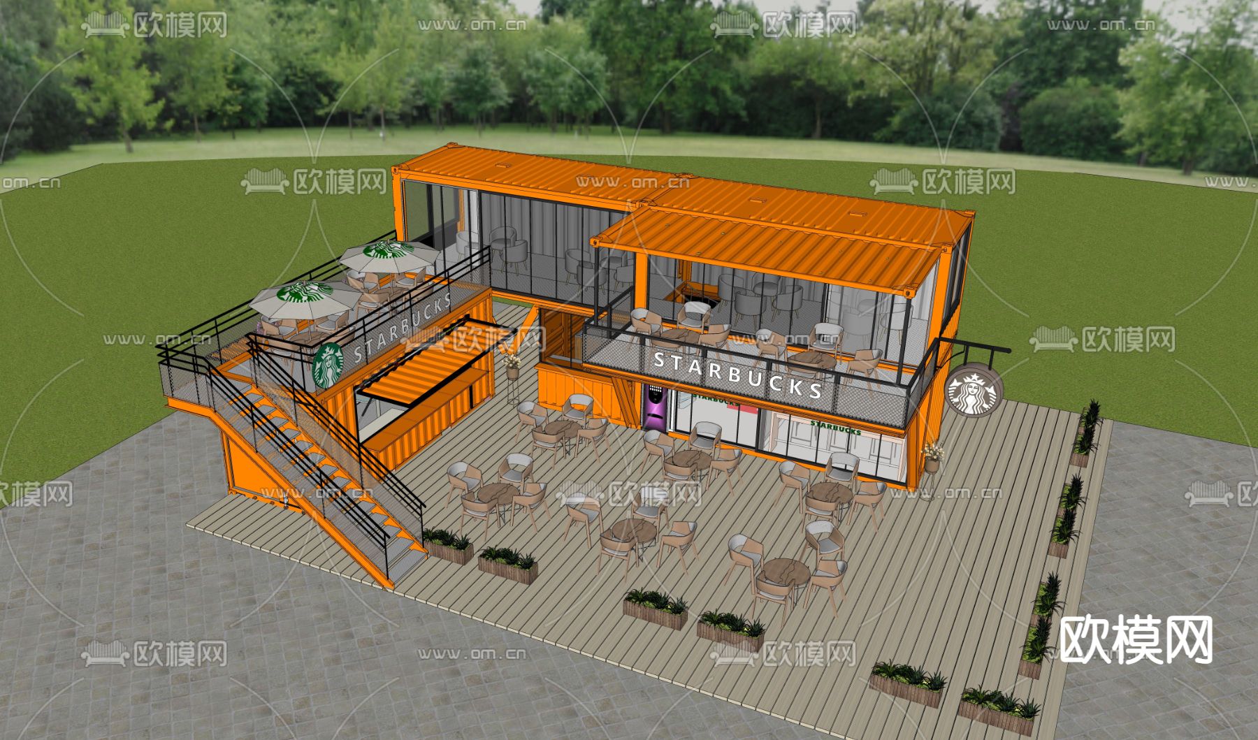 集装箱咖啡厅su模型下载（渲染图3）