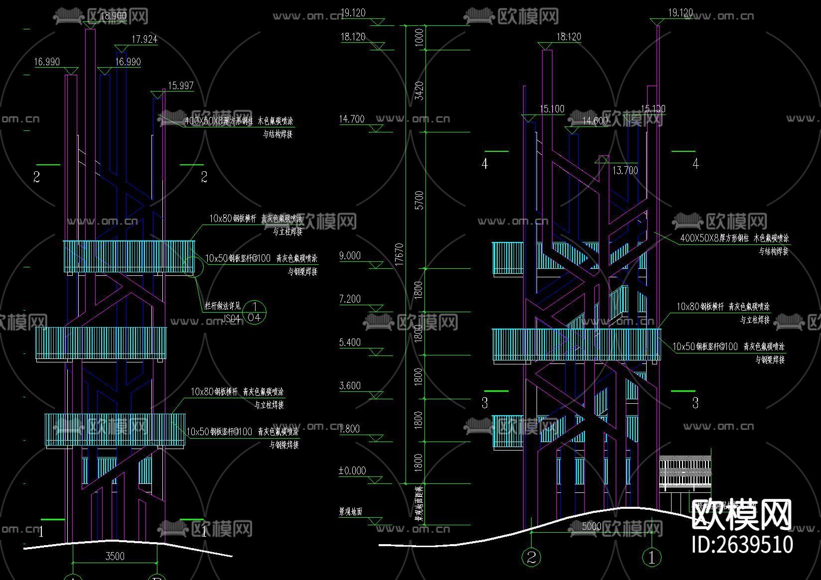 观光塔CAD节点大样下载（渲染图2）