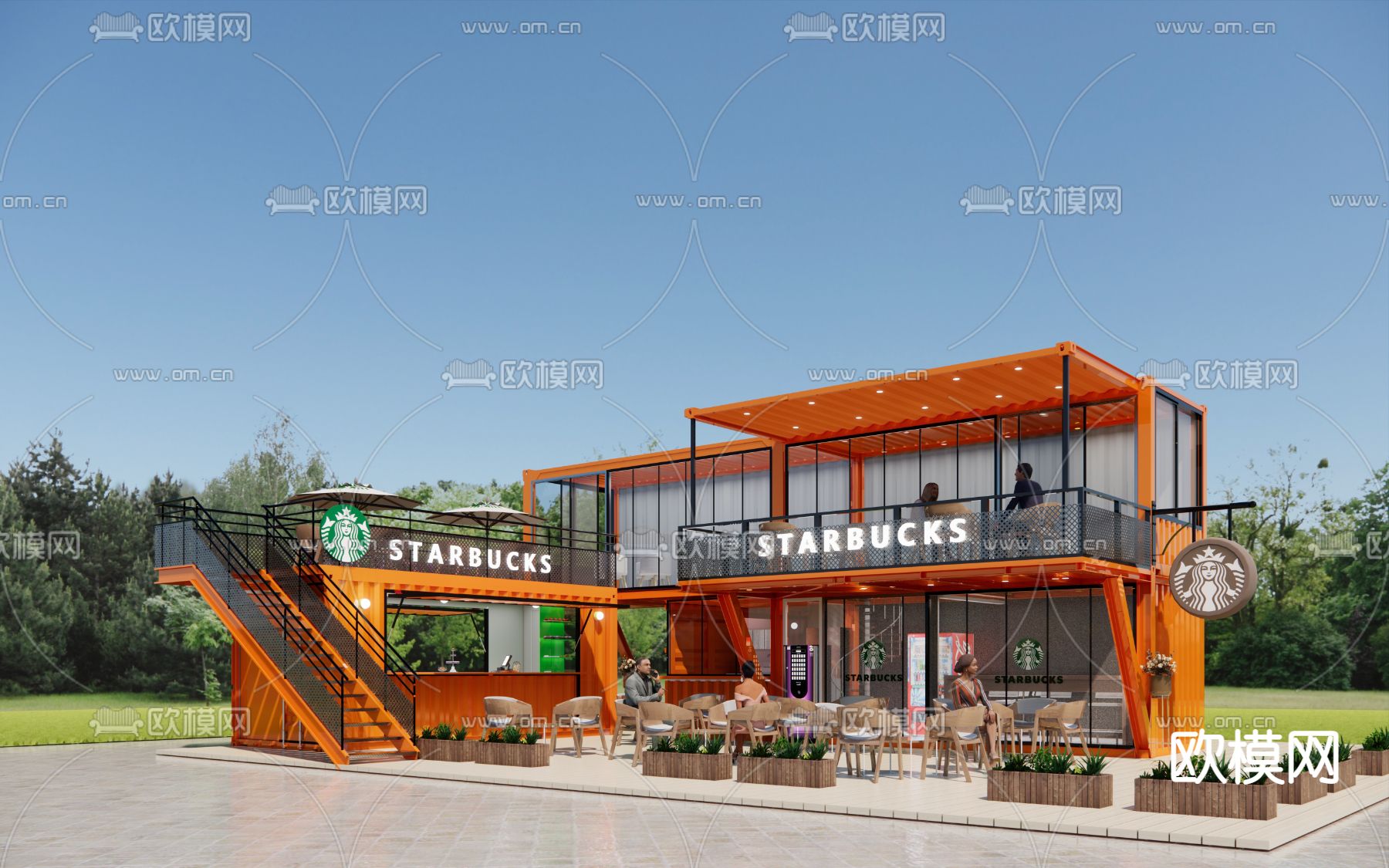 集装箱咖啡厅su模型下载（渲染图1）