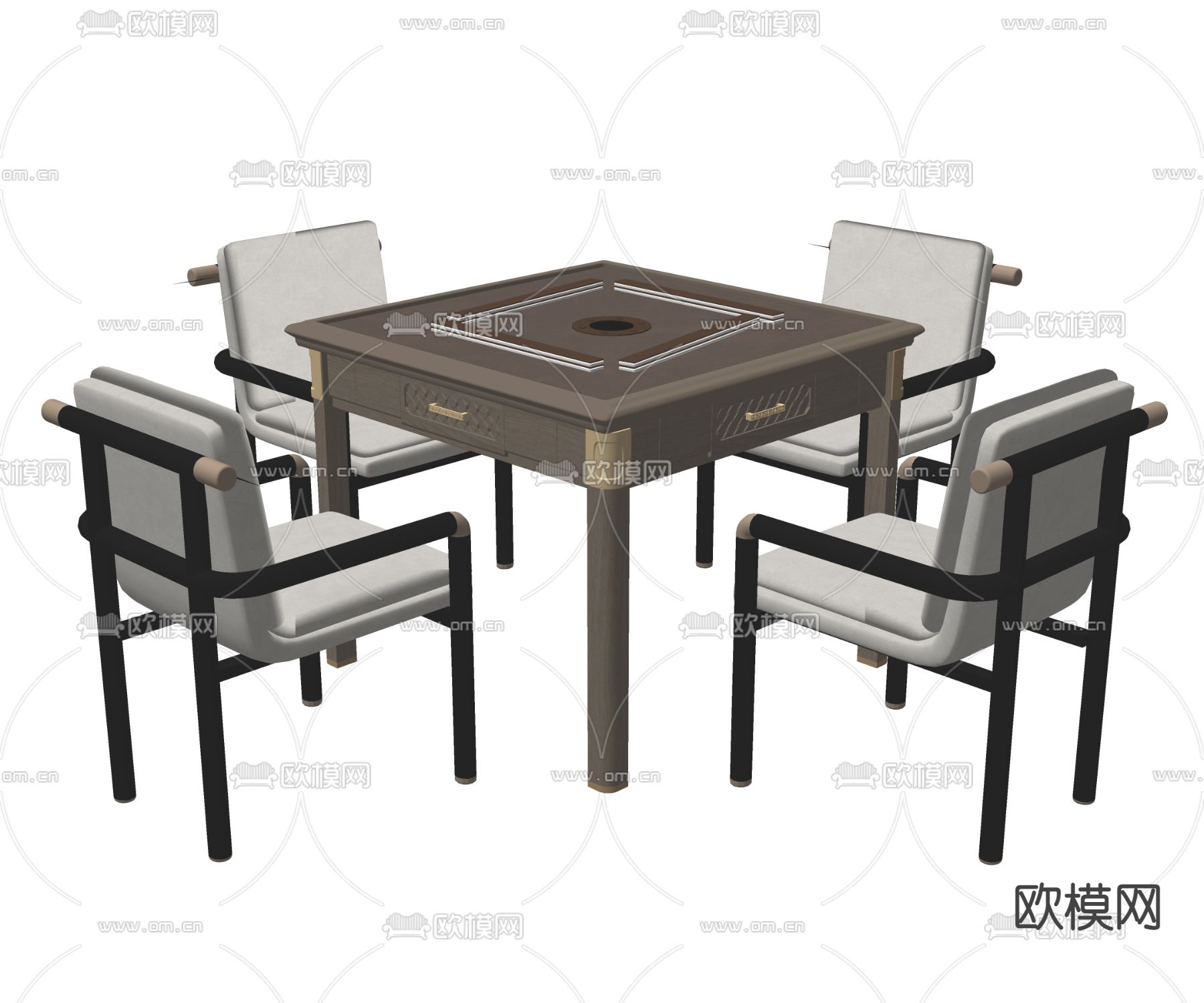 新中式麻将桌椅su模型下载（渲染图2）
