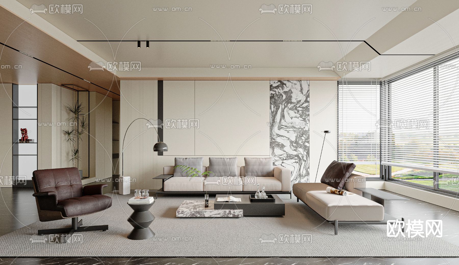 现代客厅3d模型下载