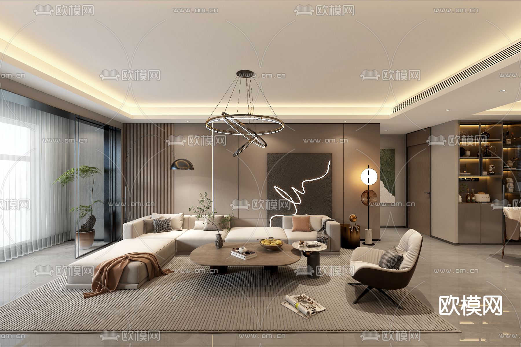 现代客厅免费3d模型下载_ID14075073_3dmax免费模型-欧模网