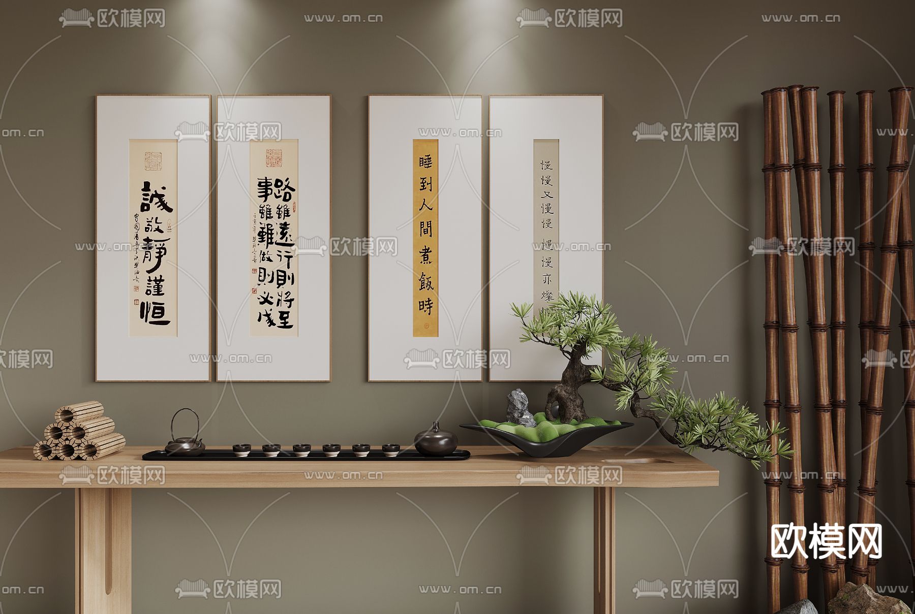 新中式字画 装饰画3d模型下载_ID14086444_3dmax免费模型-欧模网