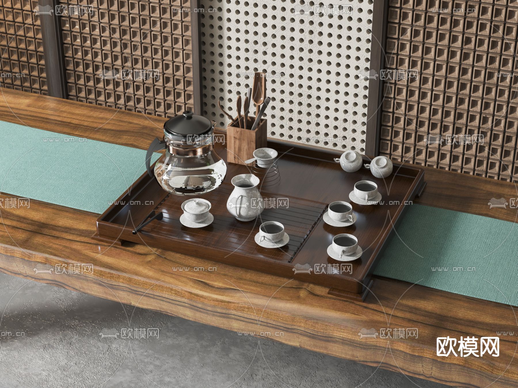 新中式茶具3d模型下载