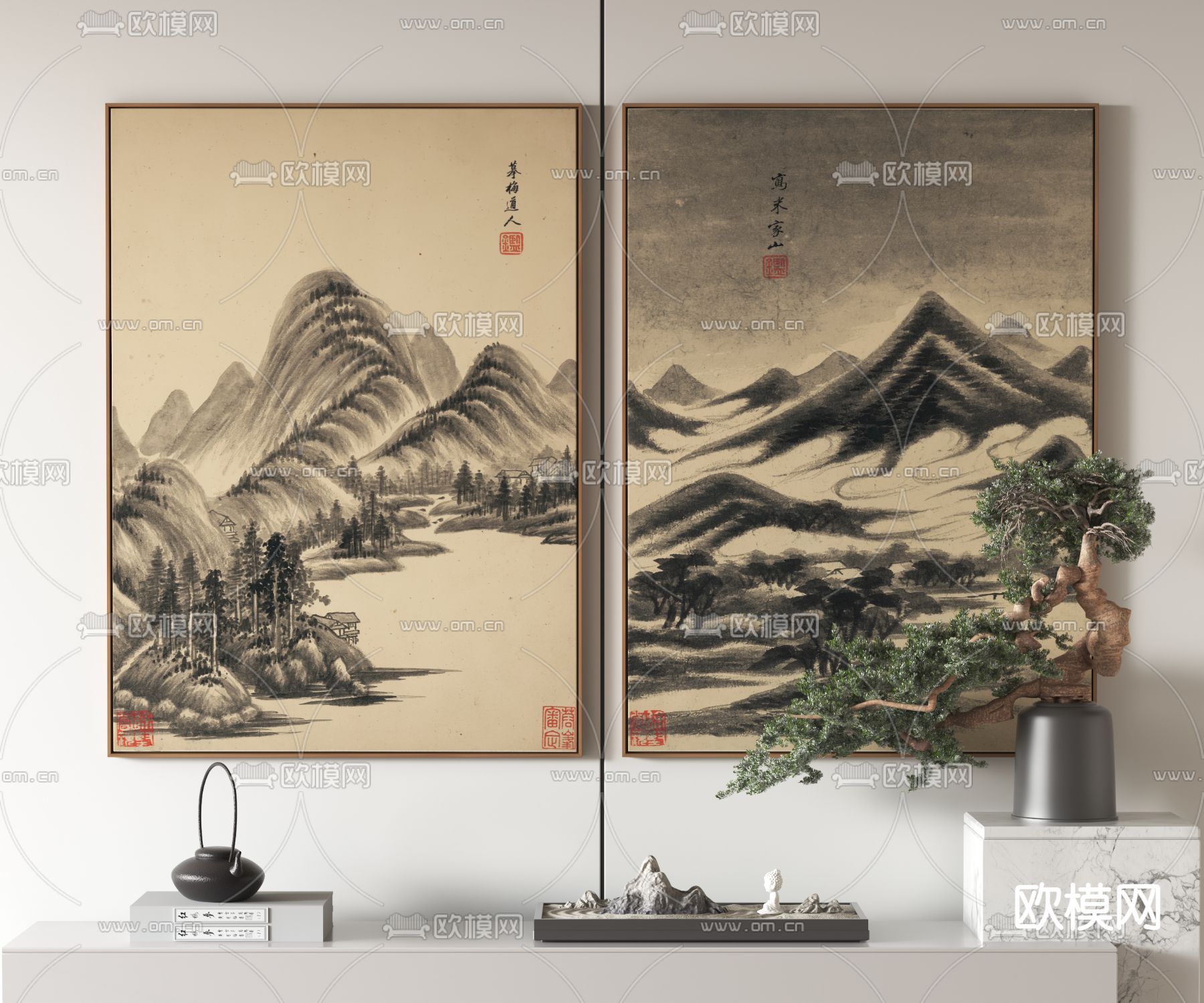 新中式挂画 山水画 装饰画3d模型下载