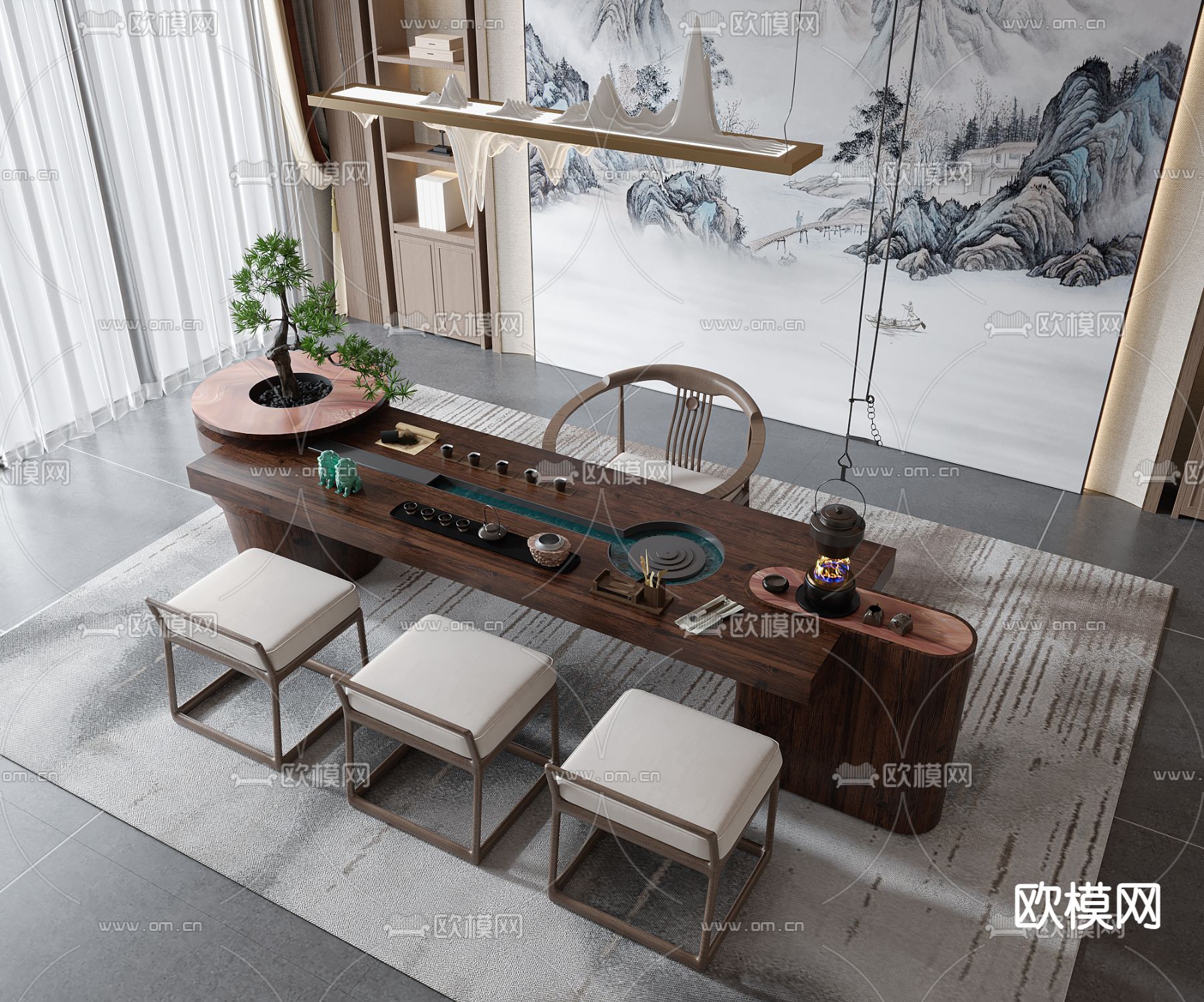新中式茶桌 茶台3d模型