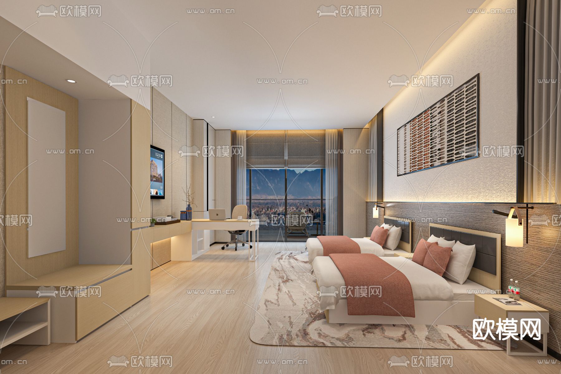 酒店客房免费3d模型下载_ID14076985_3dmax免费模型-欧模网