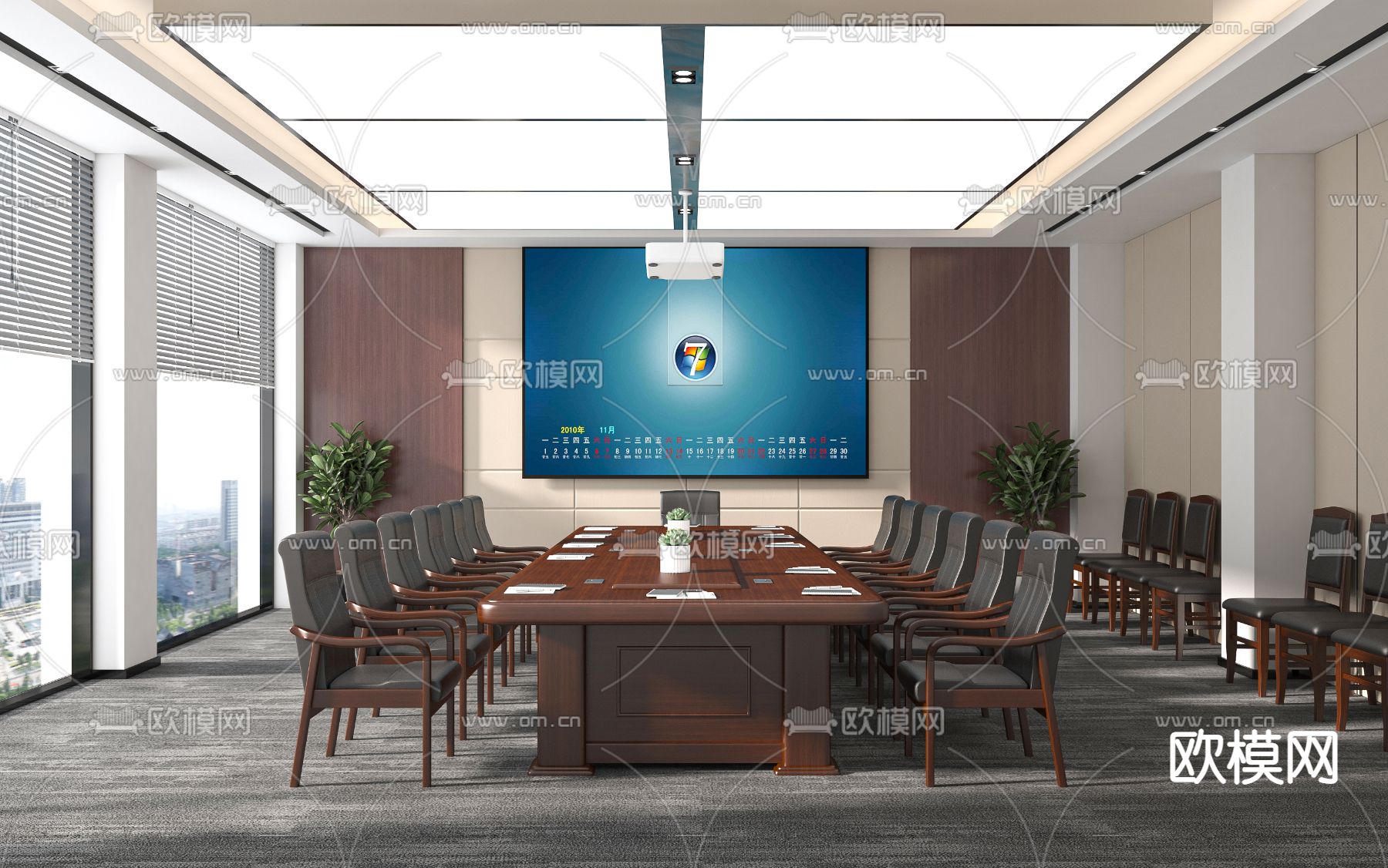 中式会议室 会议厅3d模型下载