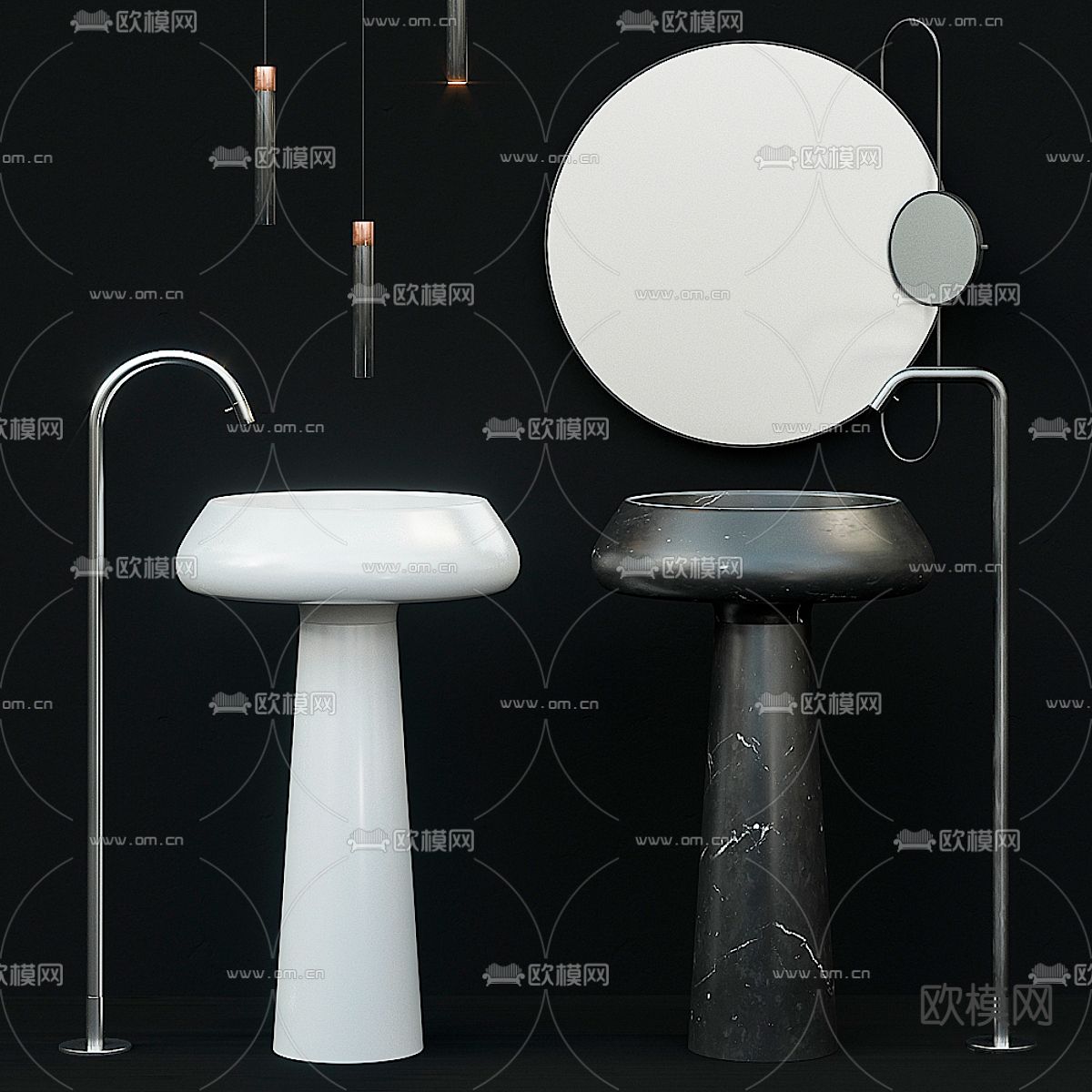 立式洗手台 洗手盆 镜子3d模型下载