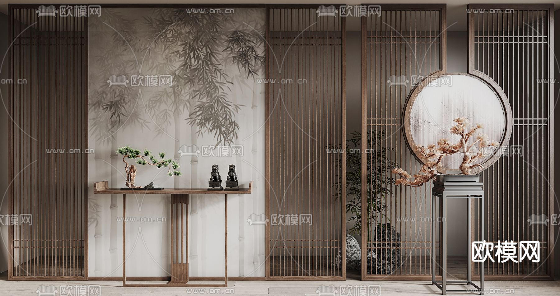 新中式屏风su模型下载（渲染图1）