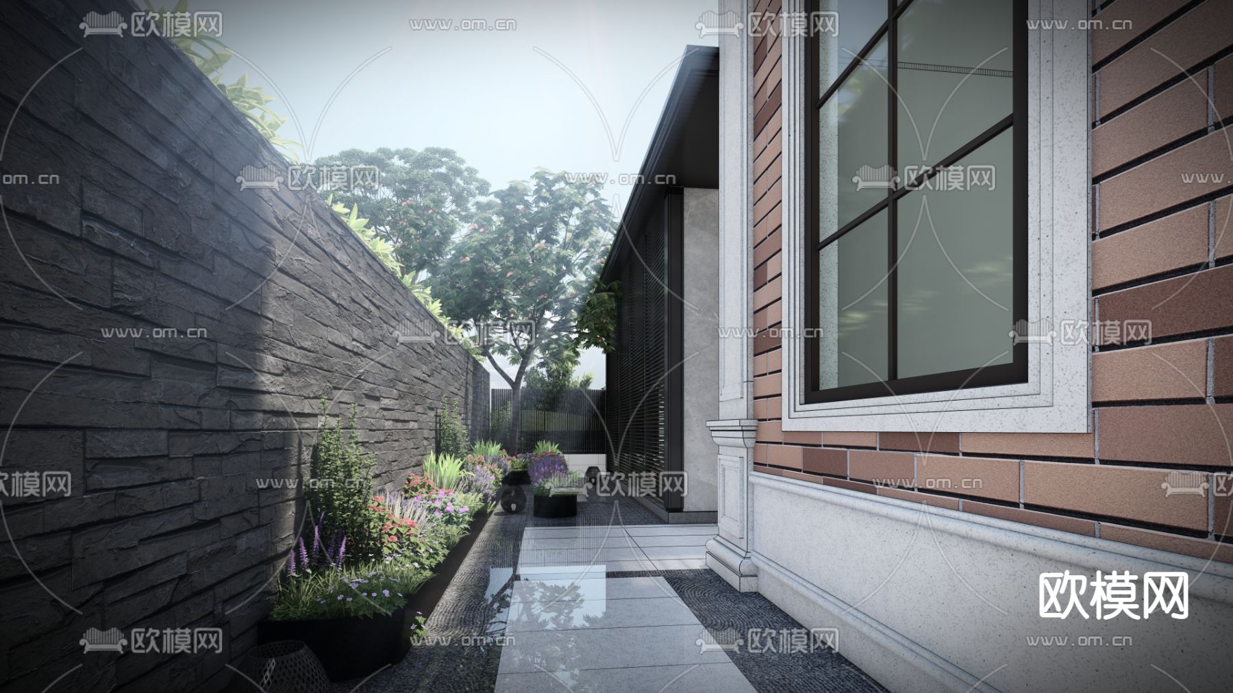 简欧别墅庭院su模型下载（渲染图7）