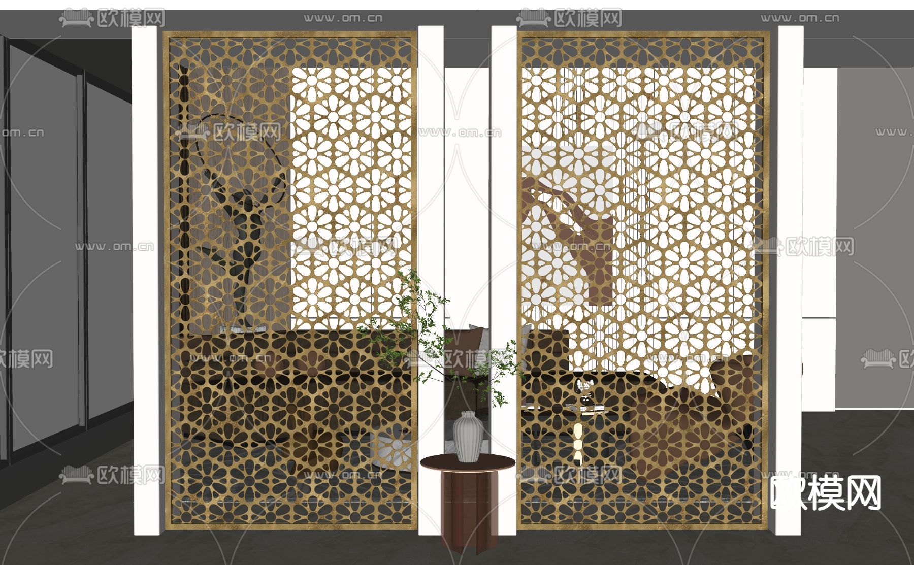 简欧金属屏风su模型下载（渲染图2）