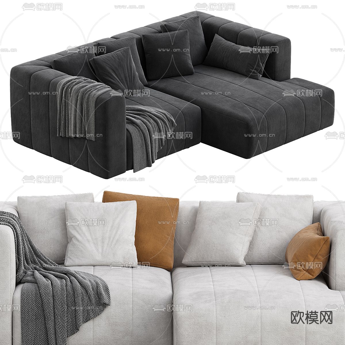 转角沙发3d模型下载（渲染图2）