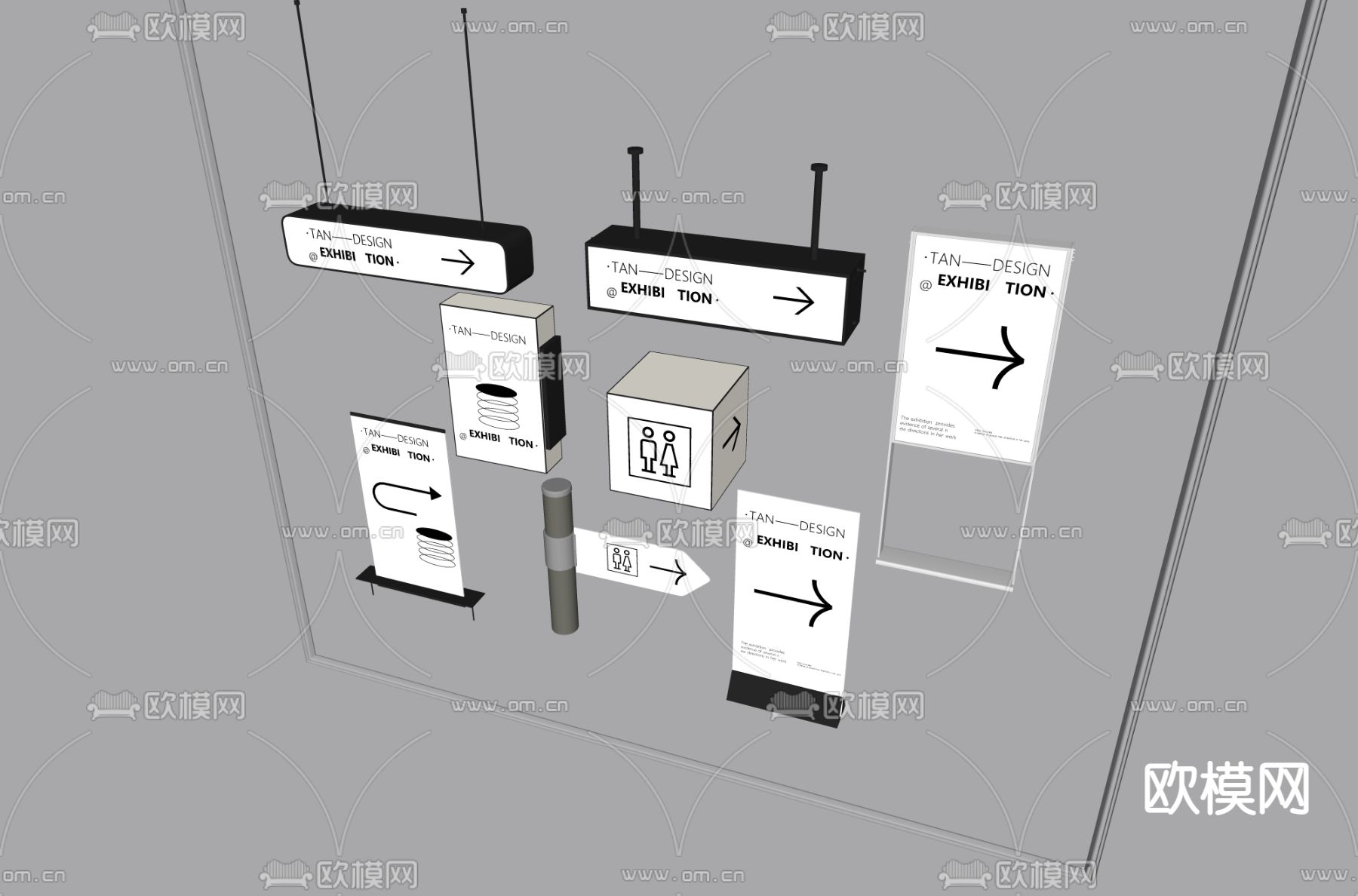 现代指示牌 导视牌 标识牌su模型下载（渲染图3）