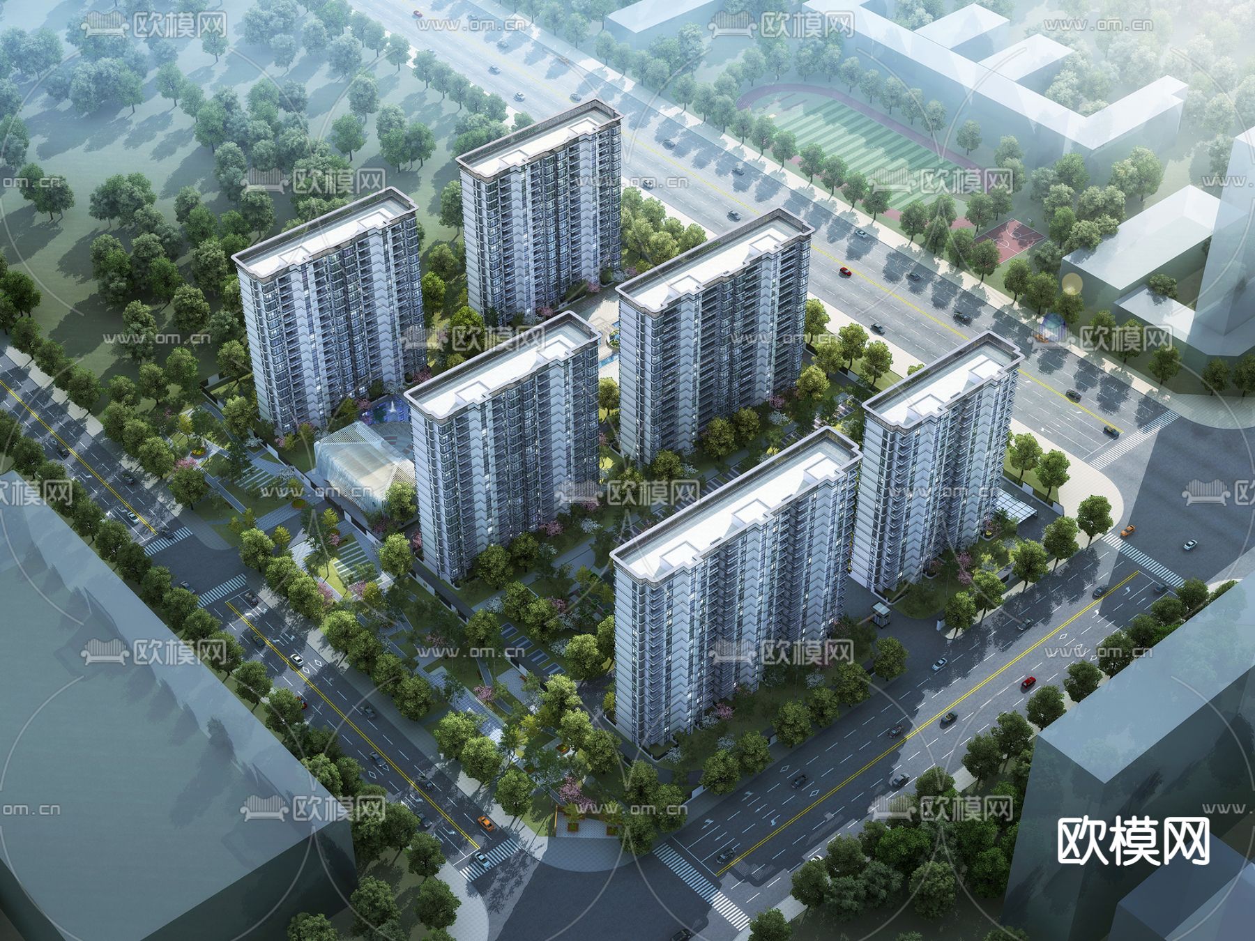 办公楼鸟瞰3d模型下载（渲染图2）