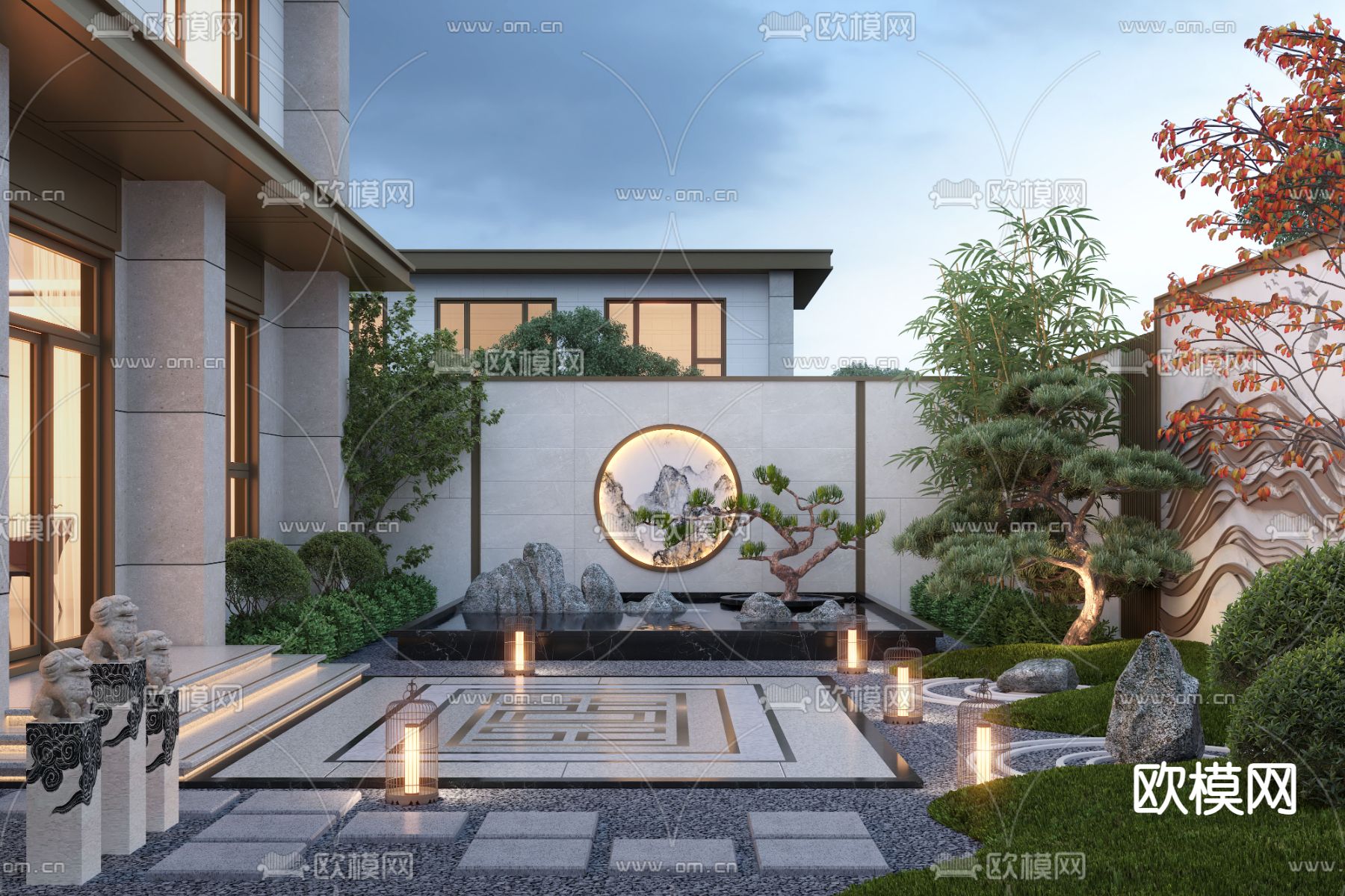 新中式庭院 花园3d模型
