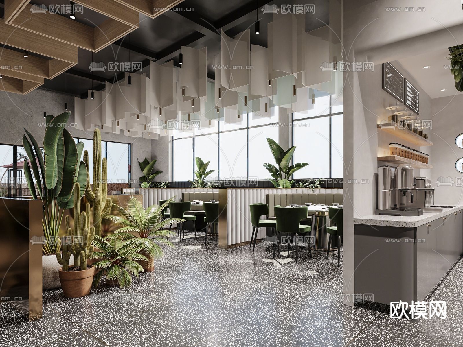 轻奢西餐厅su模型下载（渲染图1）