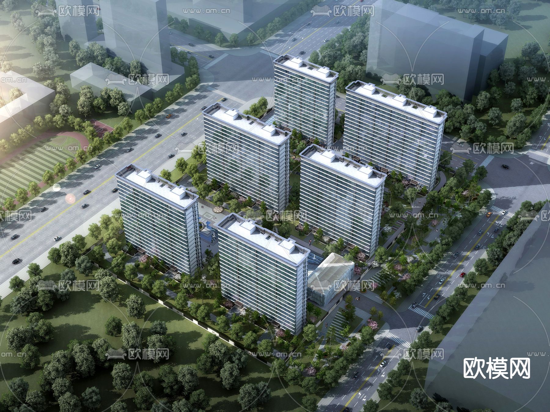 办公楼鸟瞰3d模型下载（渲染图1）