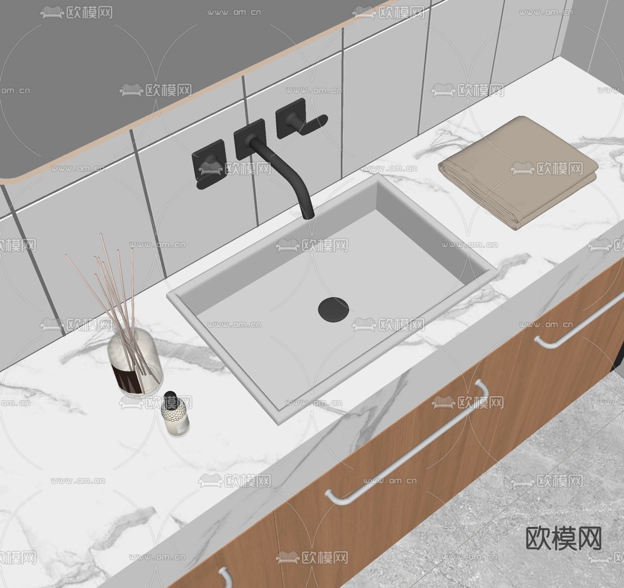 现代洗手台su模型下载（渲染图2）