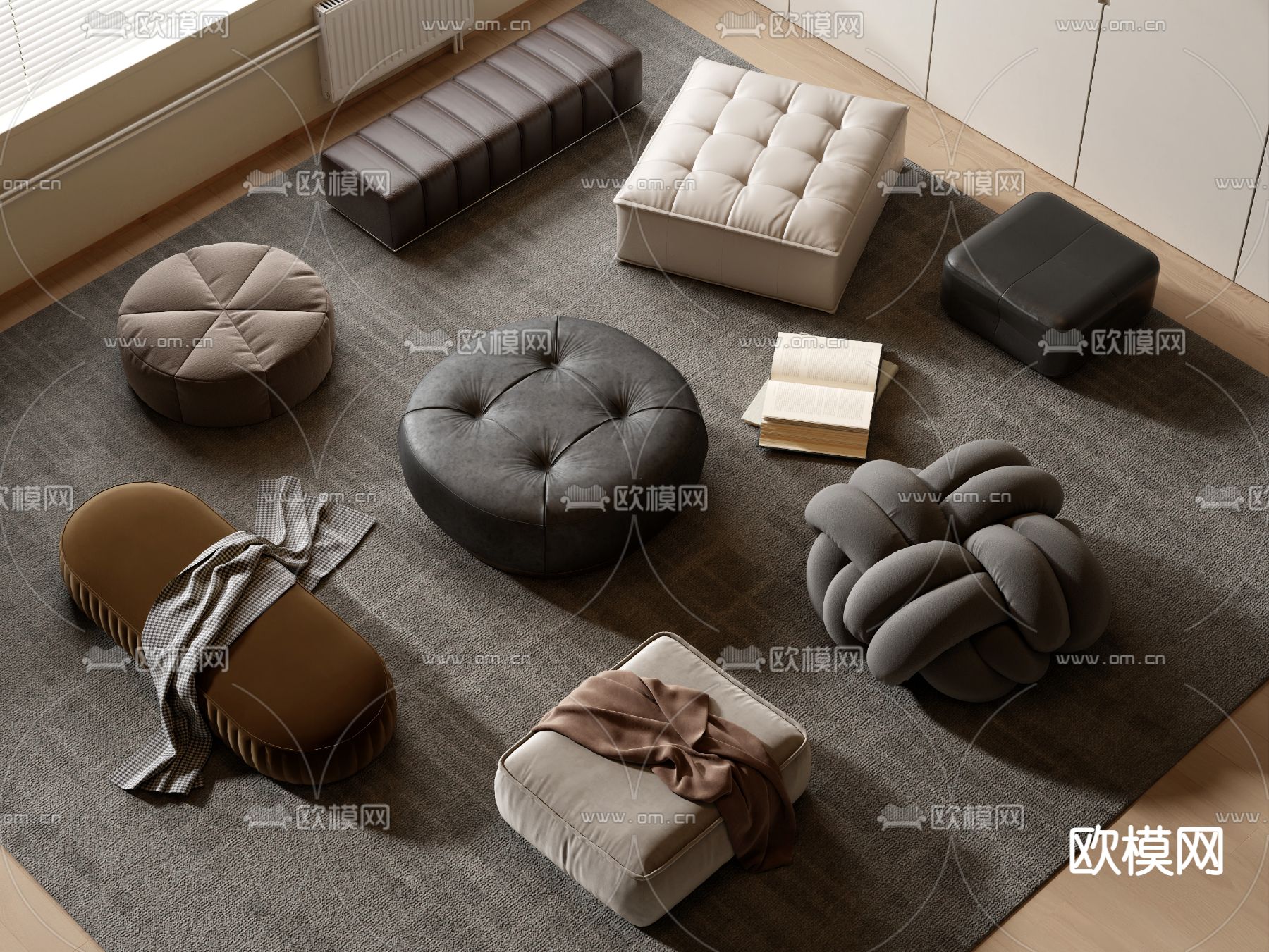 现代组合沙发su模型下载（渲染图1）
