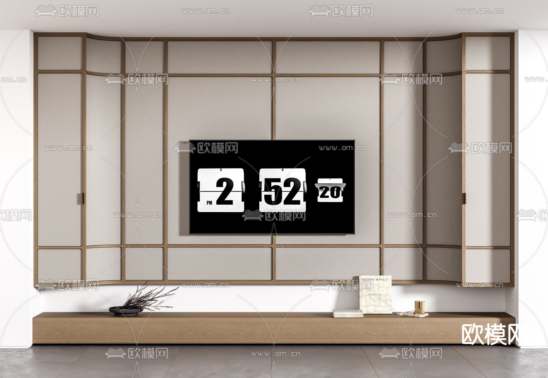 日式电视背景墙su模型下载（渲染图1）