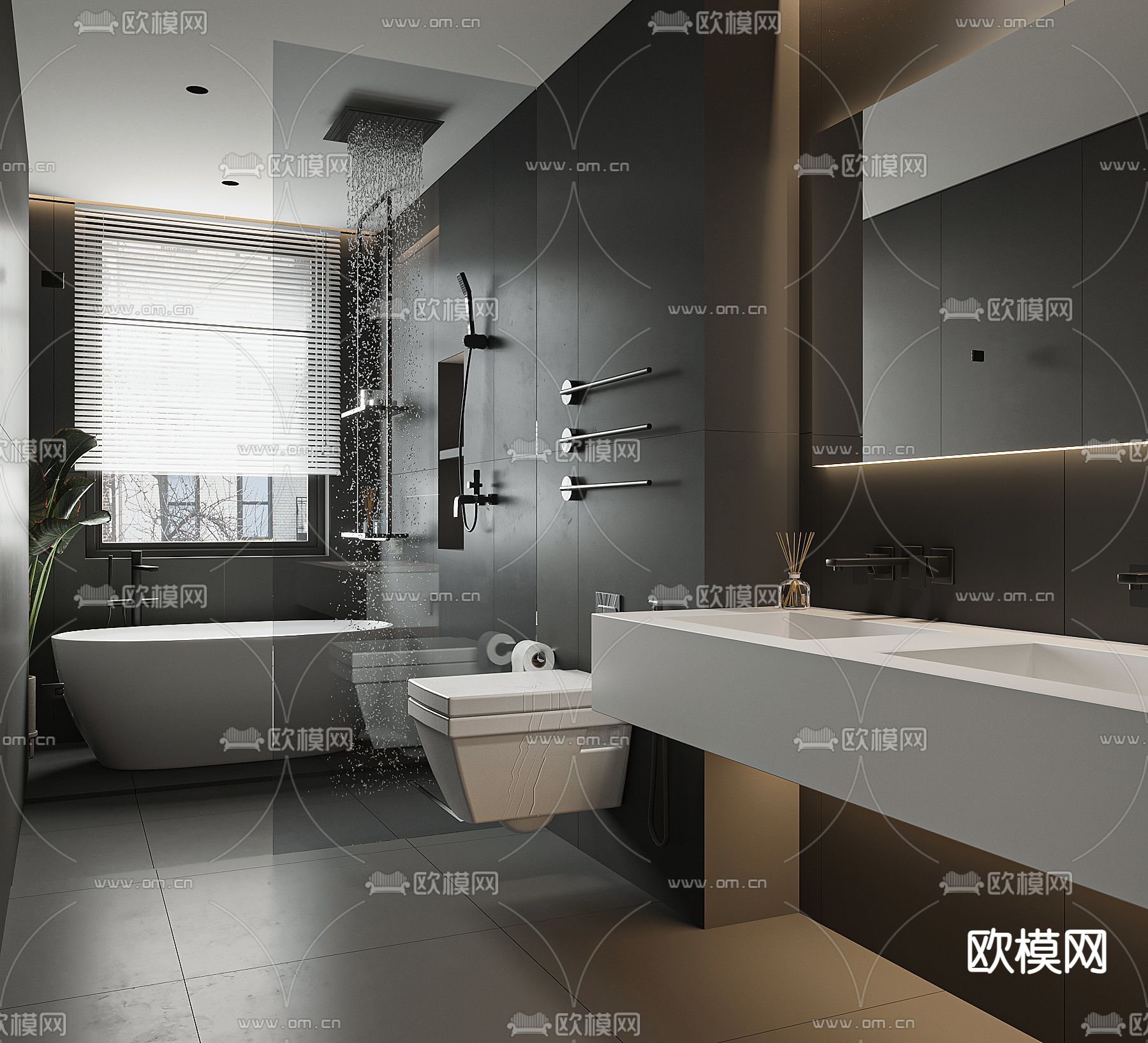 高级灰卫生间 浴室3d模型下载