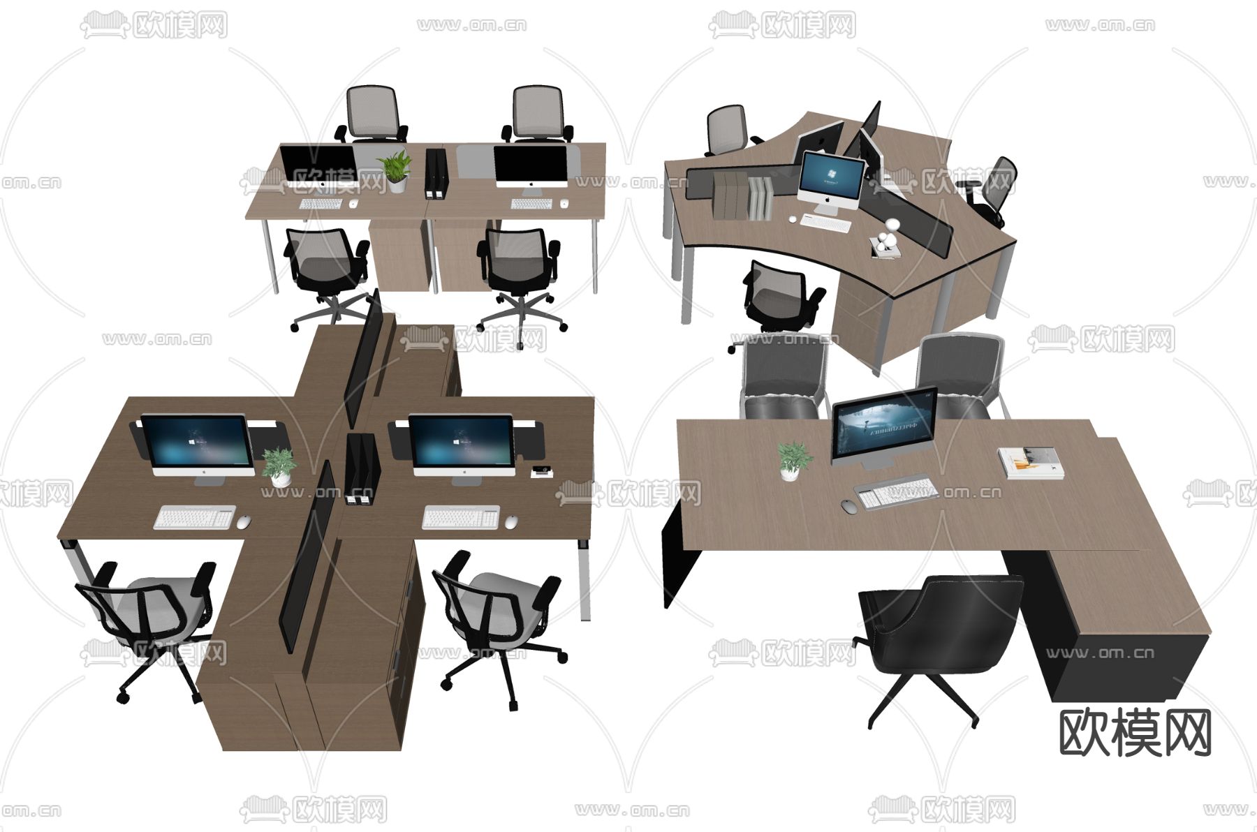 现代办公桌椅su模型下载（渲染图2）