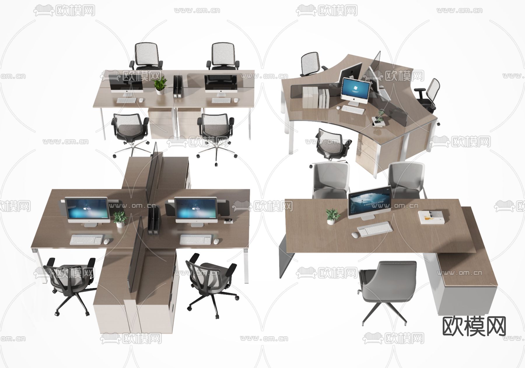 现代办公桌椅su模型下载（渲染图1）