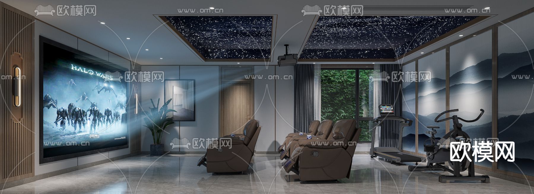 现代影音室 视听室3d模型下载（渲染图1）