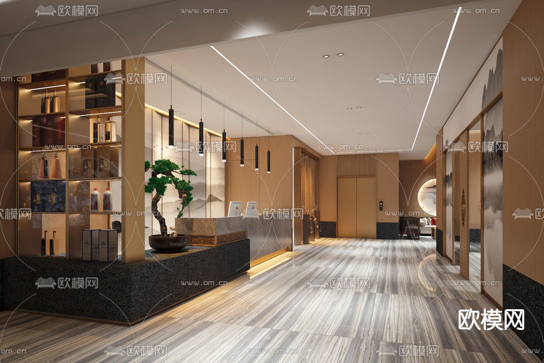 新中式酒店前台su模型下载_ID14090437_sketchup模型下载-欧模网