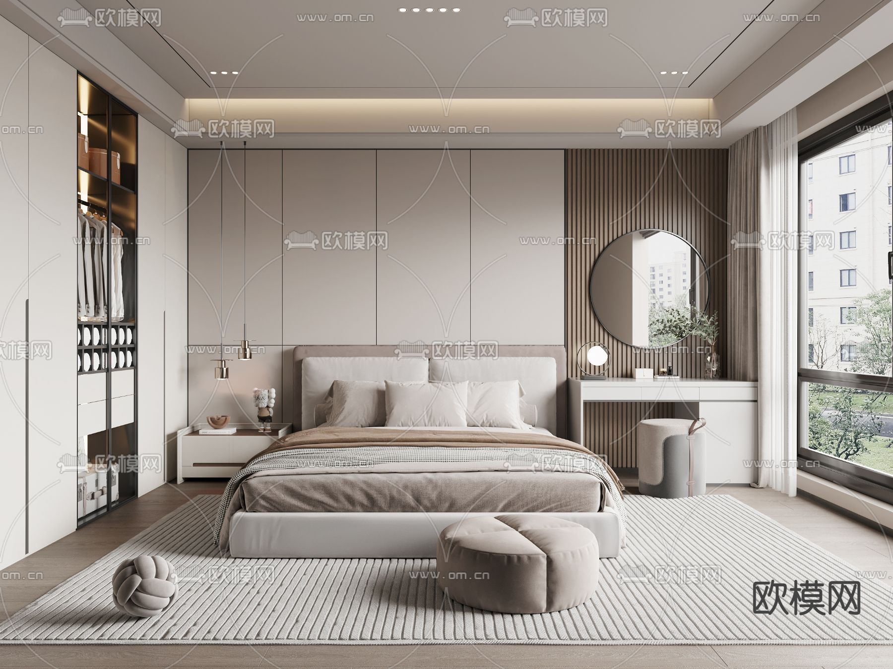 奶油风卧室 主卧3d模型下载