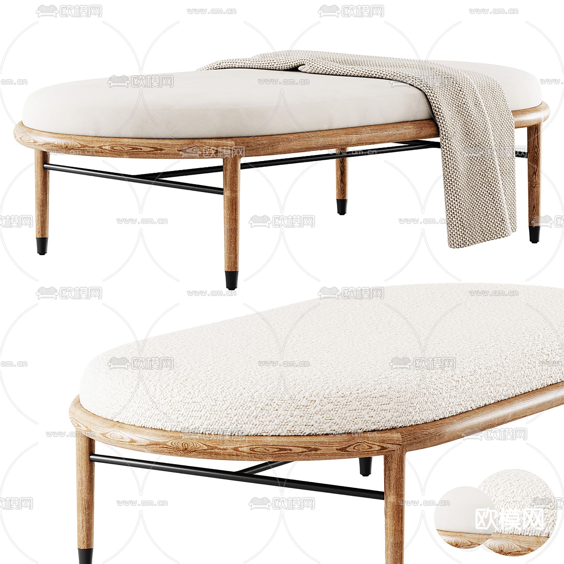 侘寂沙发凳 脚踏3d模型下载（渲染图1）