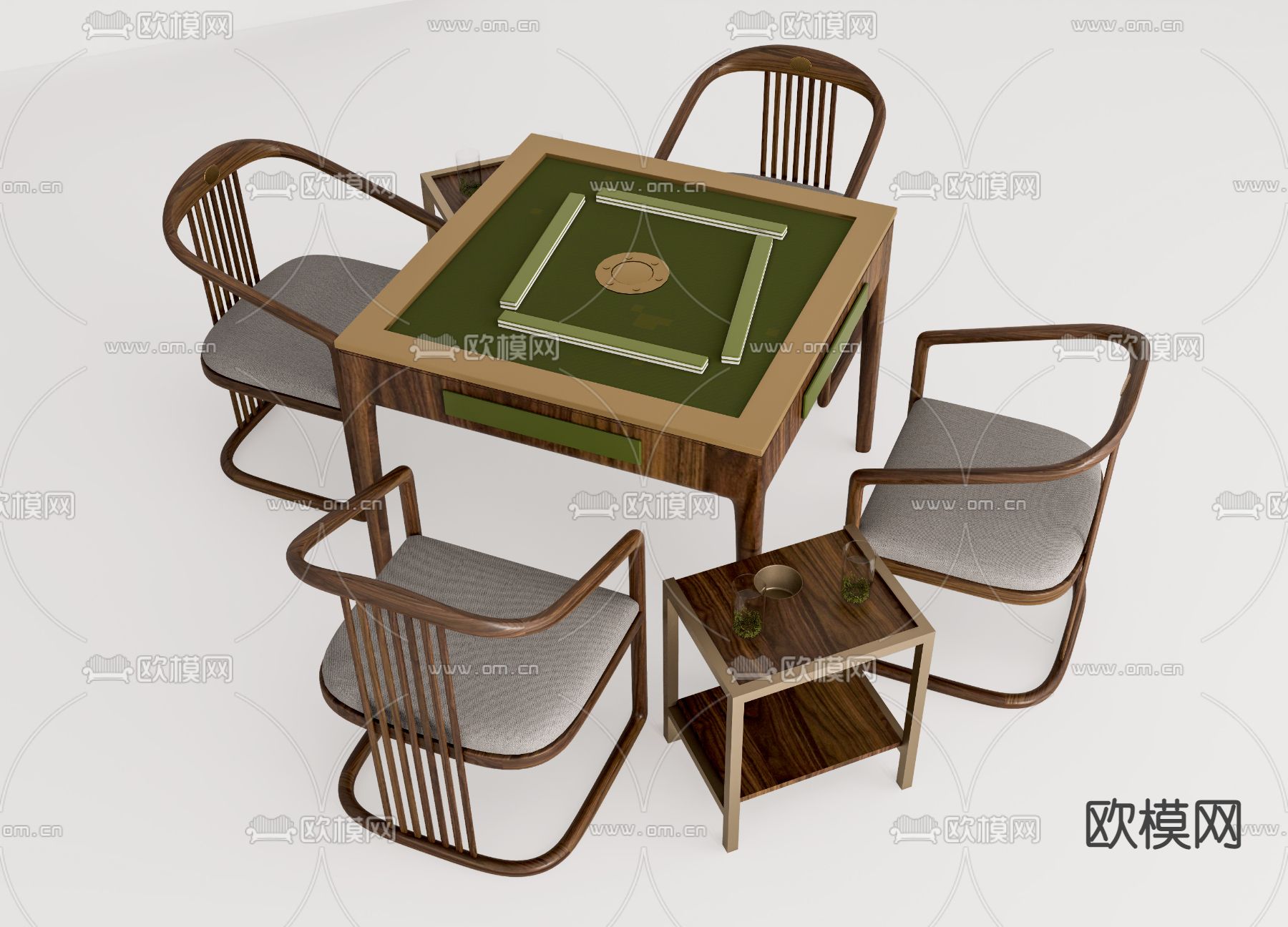 新中式麻将桌椅su模型下载（渲染图1）